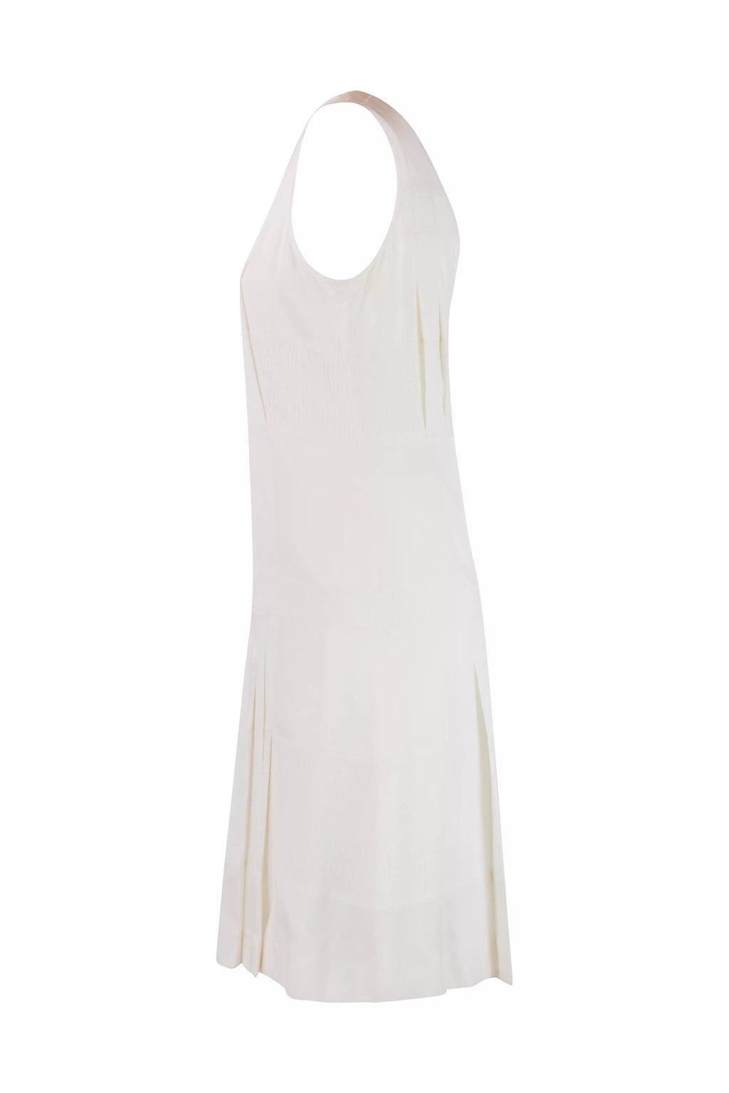 Pleated Silk Shift Dress in Ivory White