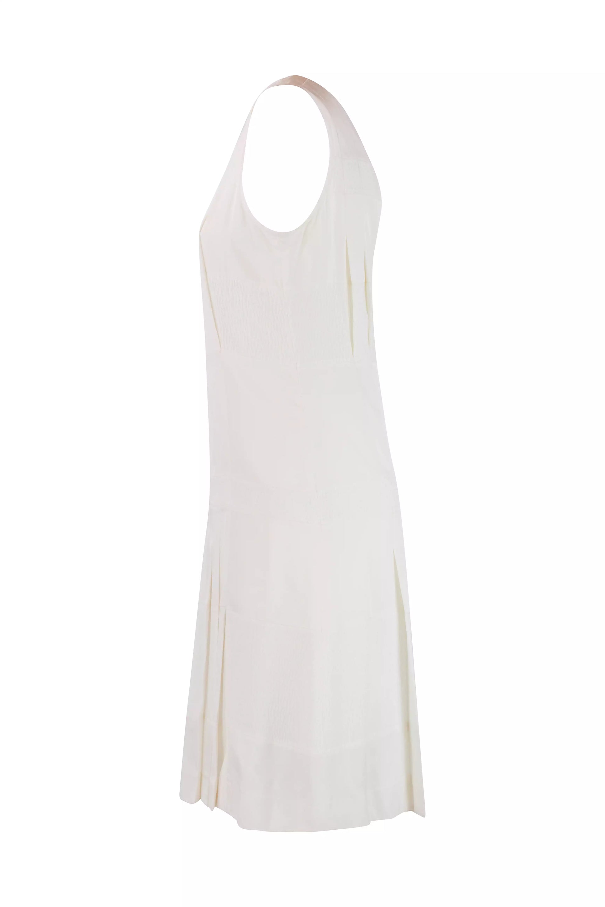 Pleated Silk Shift Dress in Ivory White