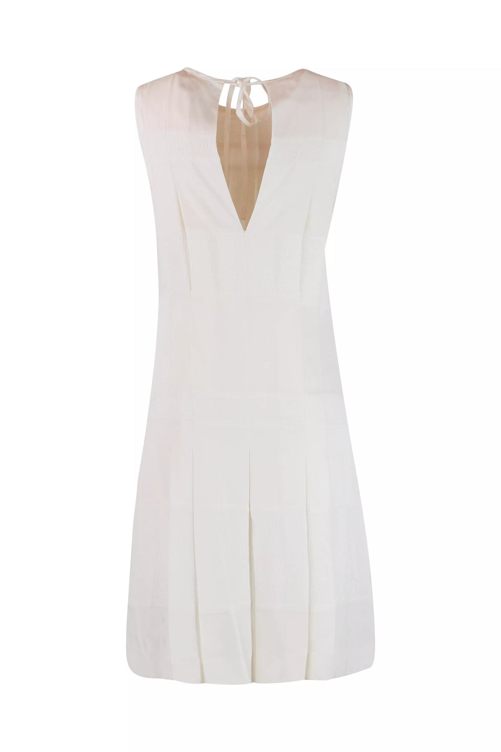 Pleated Silk Shift Dress in Ivory White