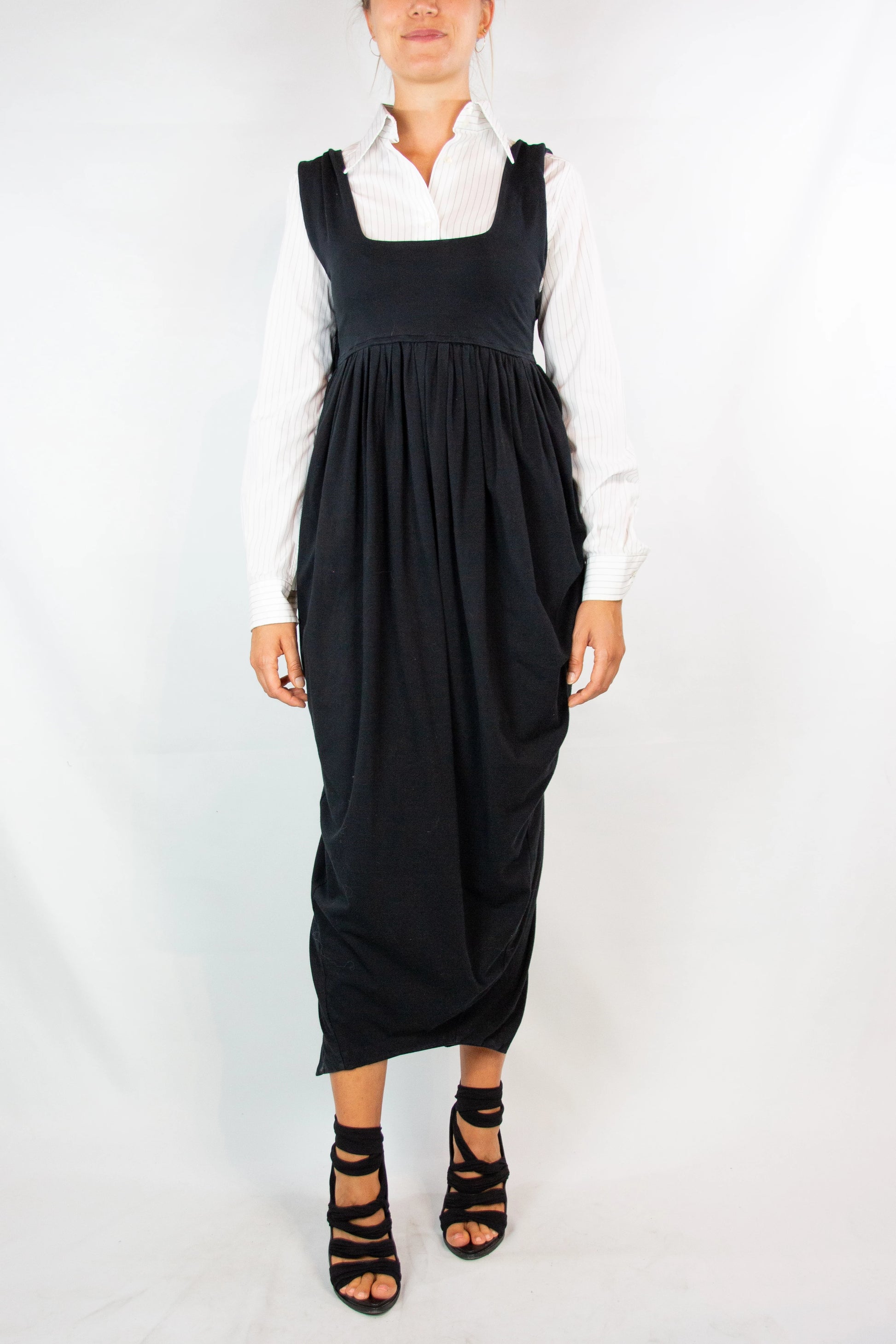 Black Tulip Skirt Dress with Square Neckline
