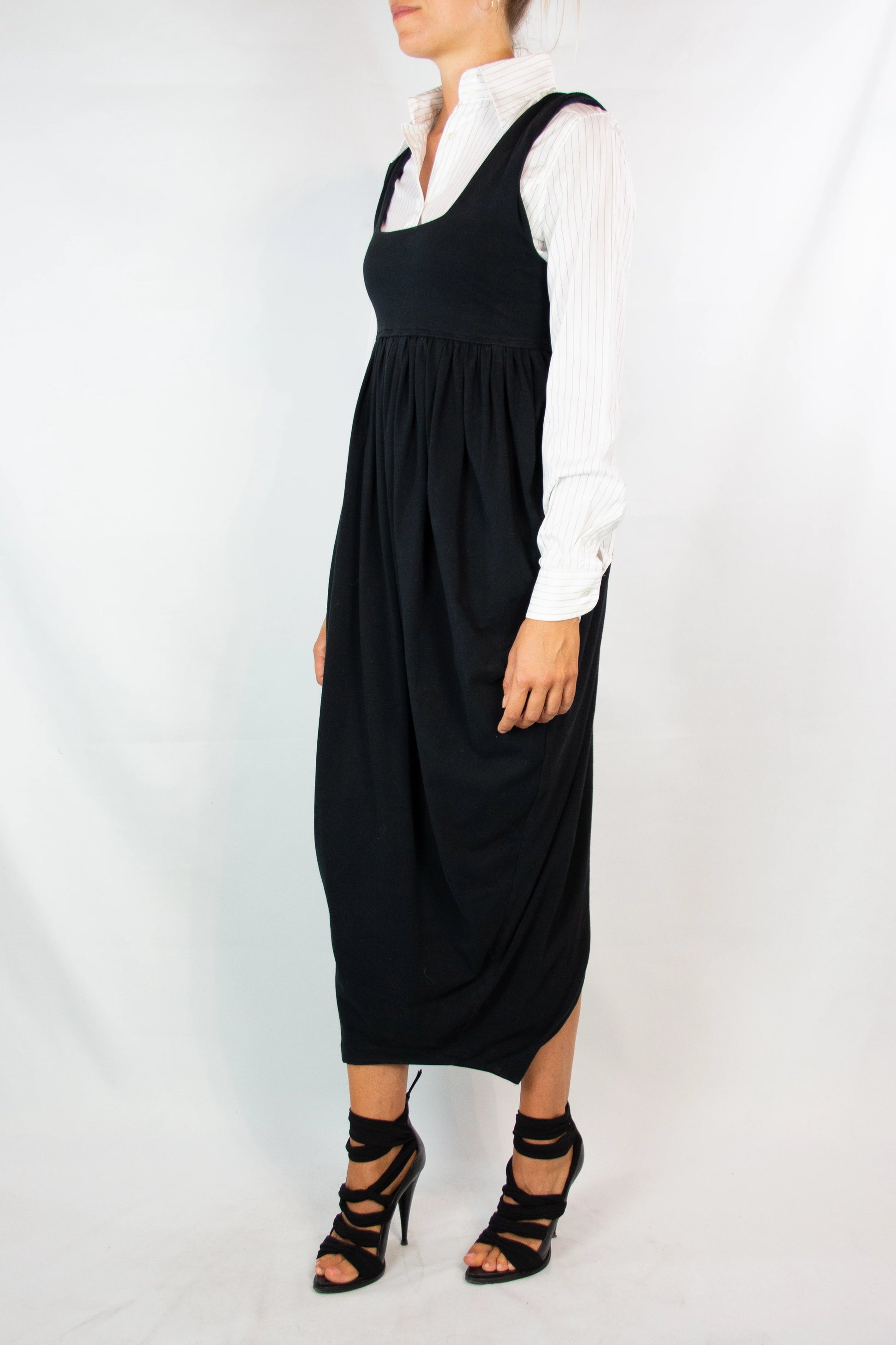 Black Tulip Skirt Dress with Square Neckline