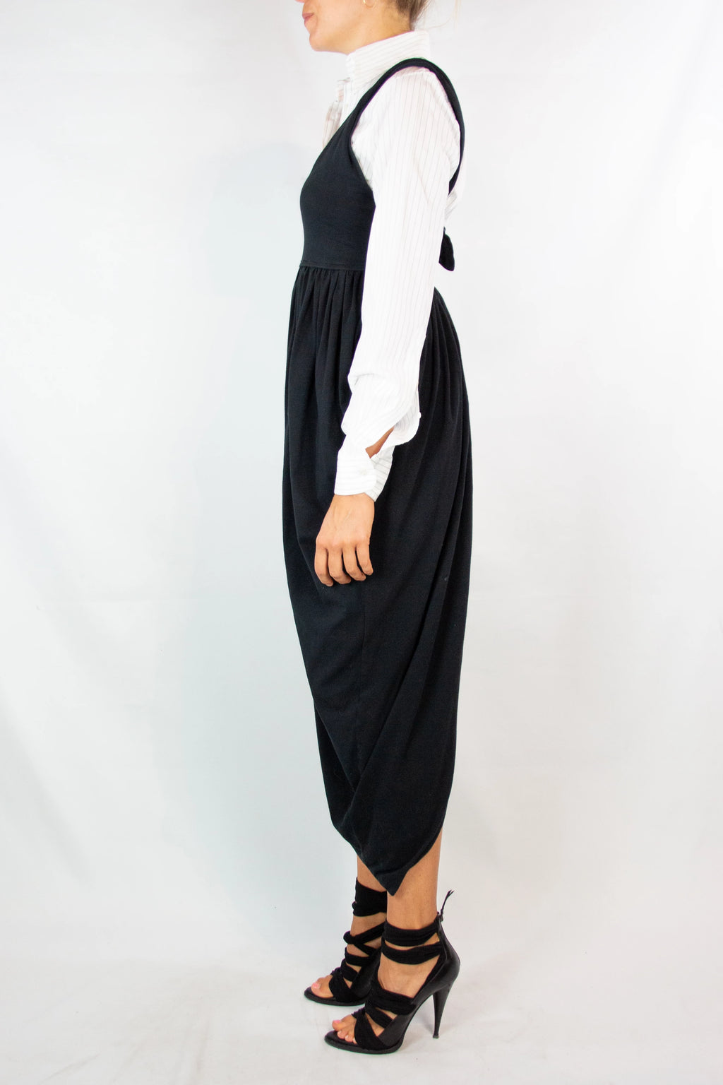 Black Tulip Skirt Dress with Square Neckline