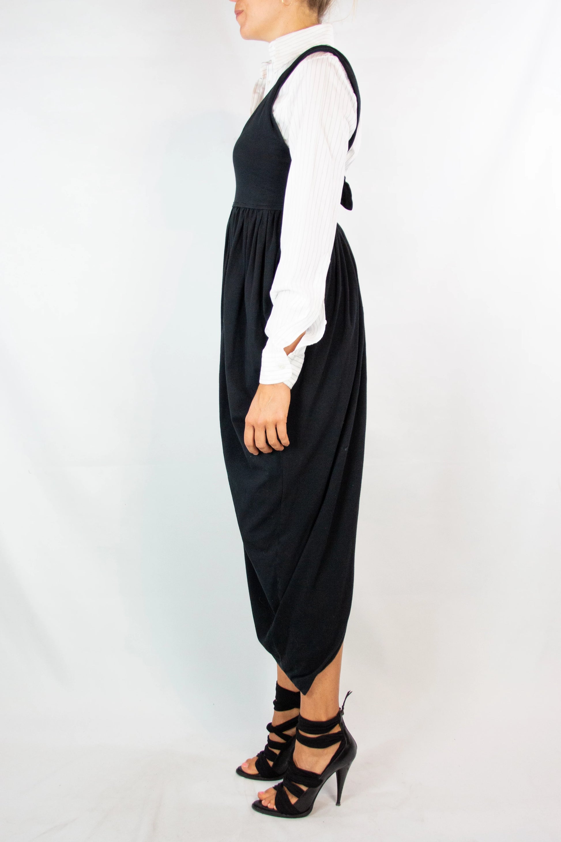 Black Tulip Skirt Dress with Square Neckline