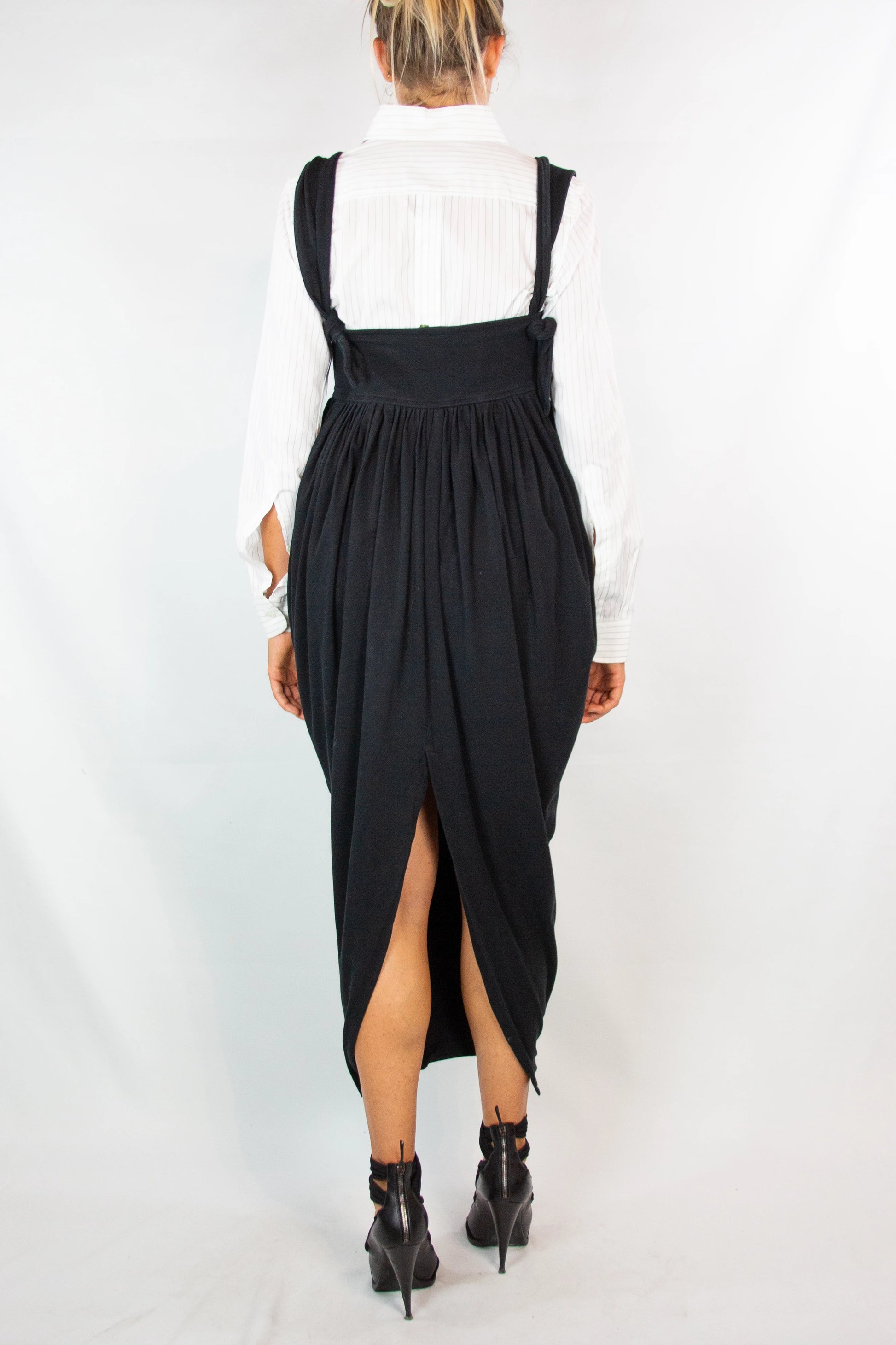 Black Tulip Skirt Dress with Square Neckline