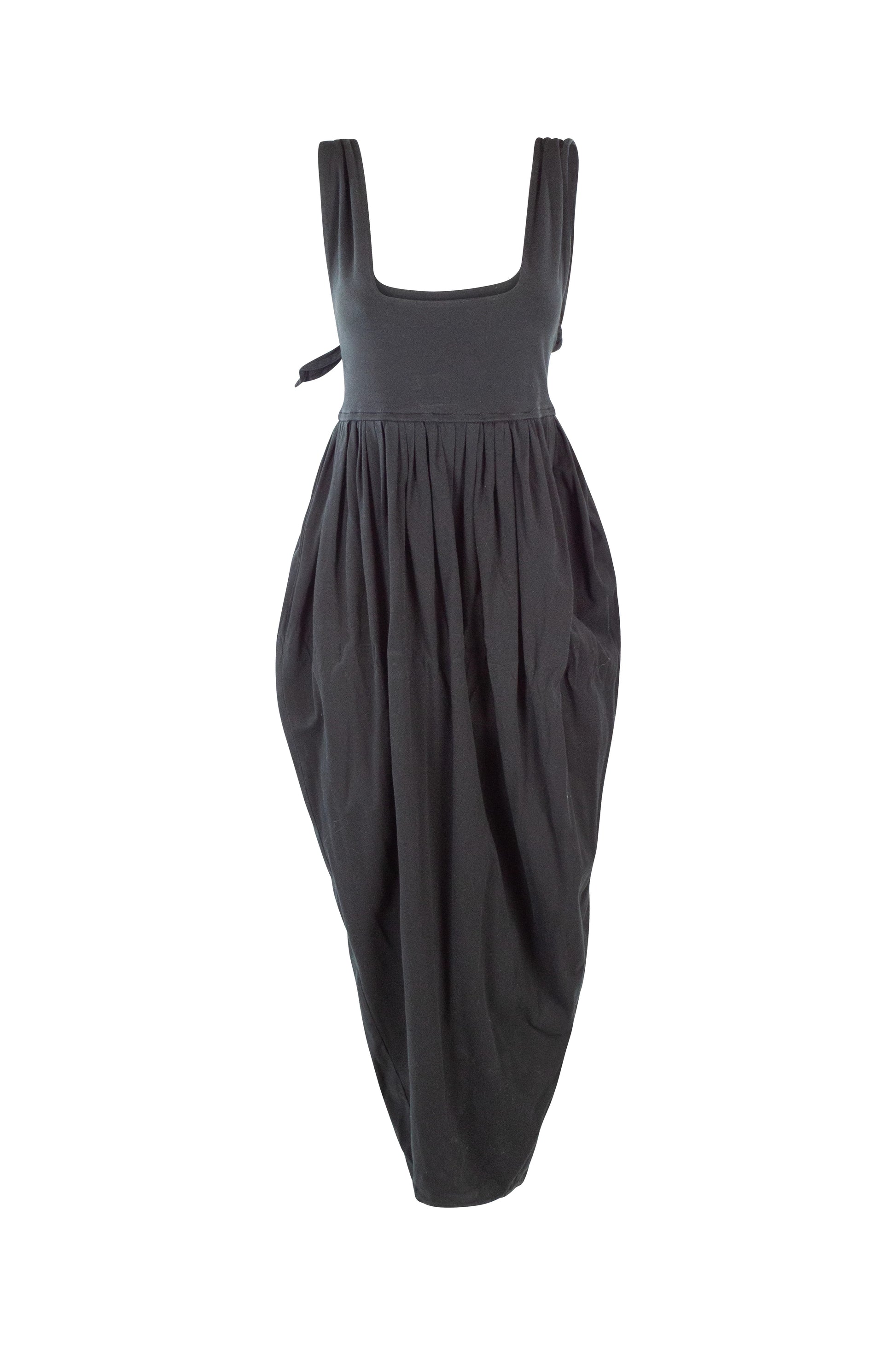Black Tulip Skirt Dress with Square Neckline