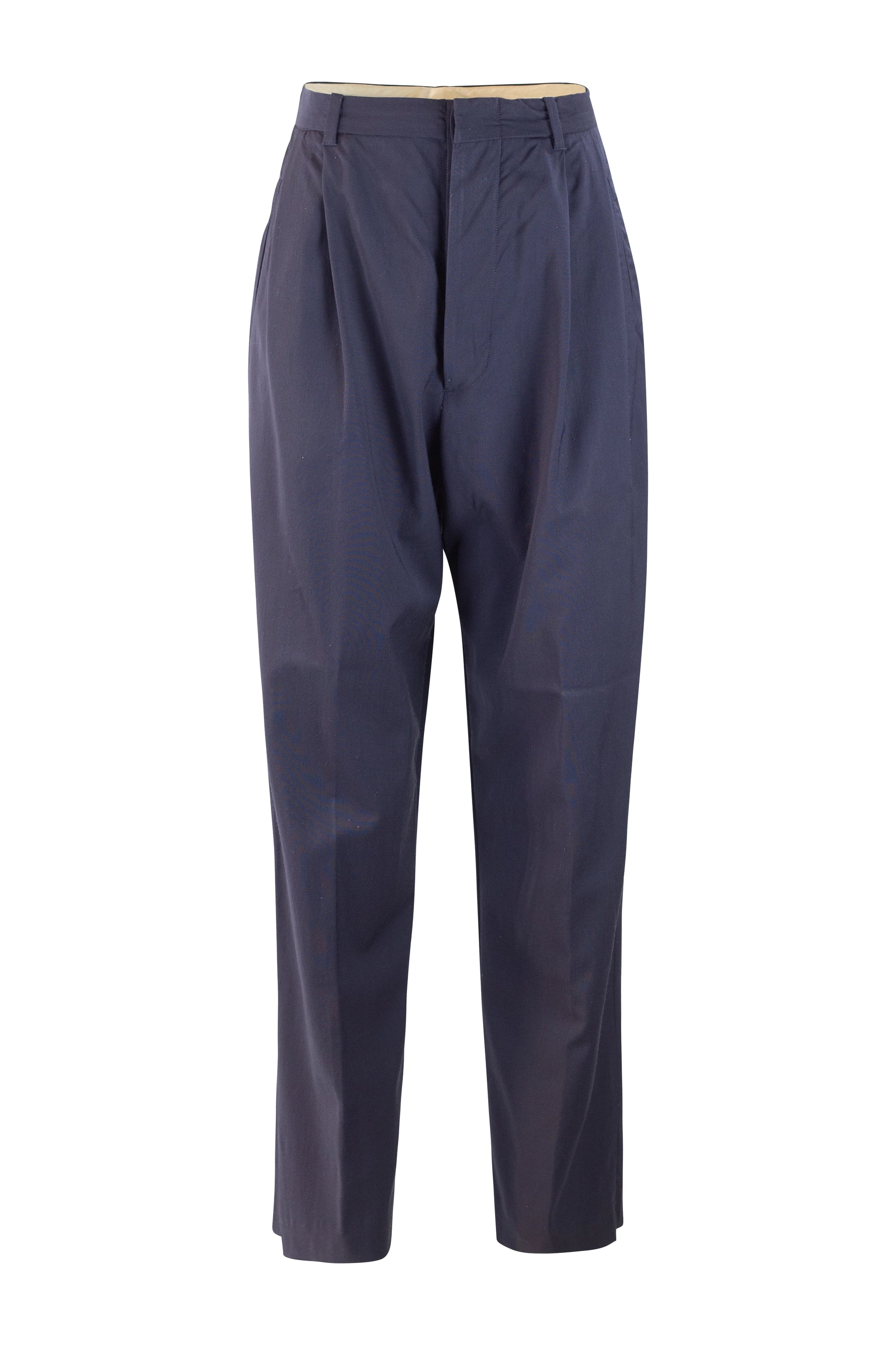 High-Waisted Blue Wool Carrot Trousers