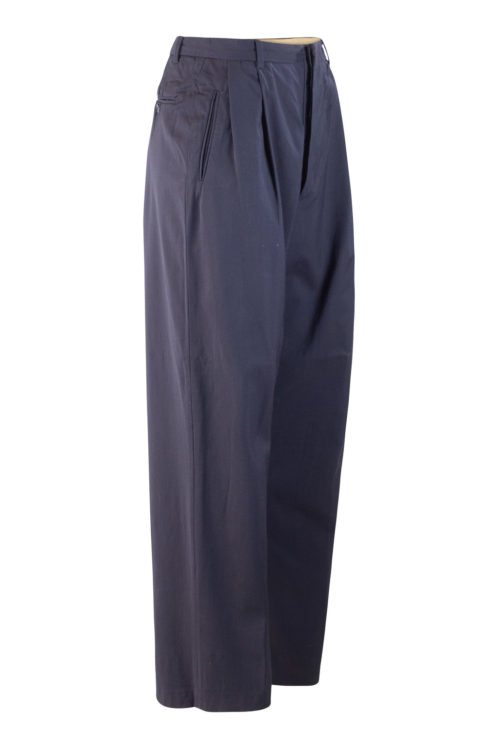 High-Waisted Blue Wool Carrot Trousers