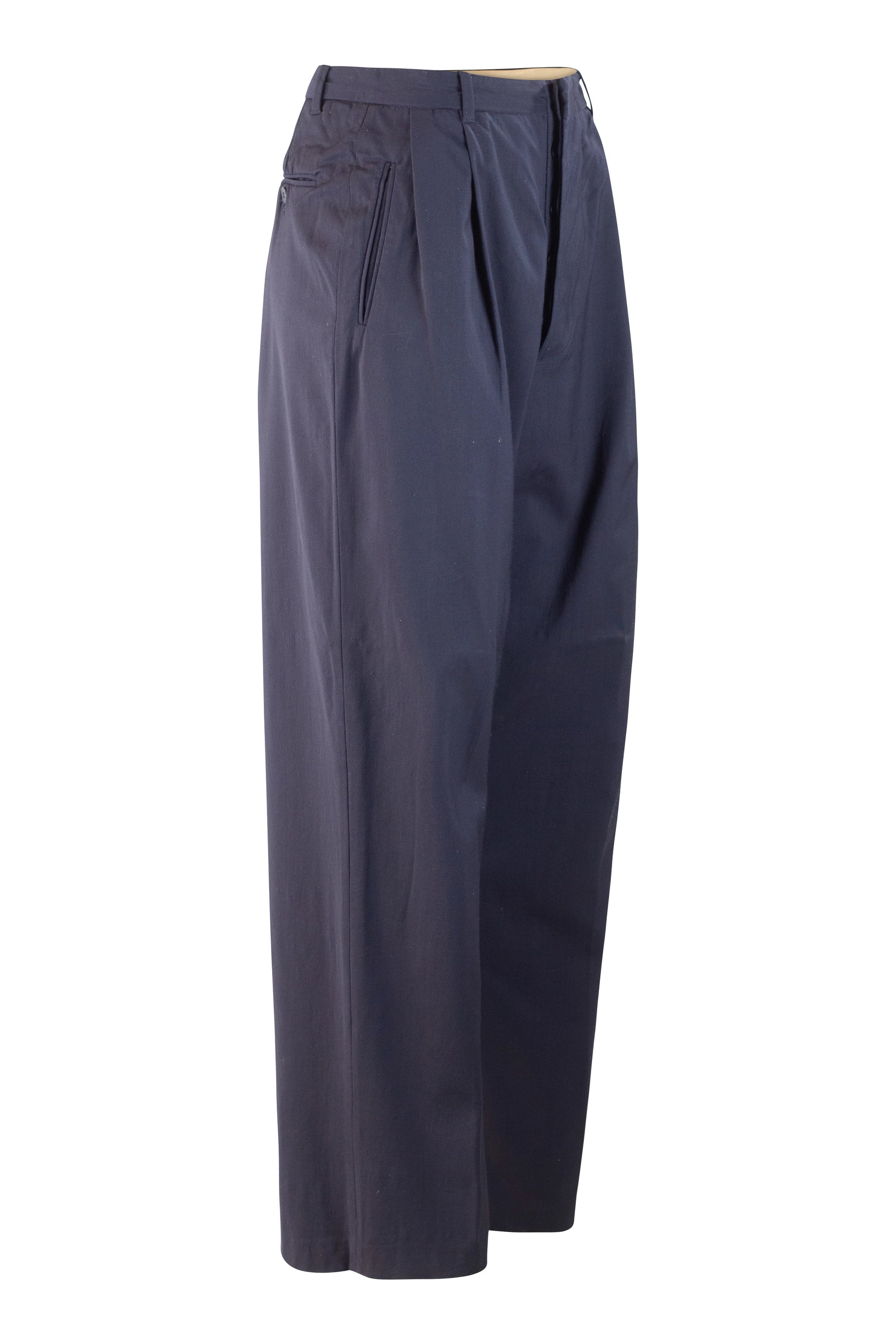 High-Waisted Blue Wool Carrot Trousers
