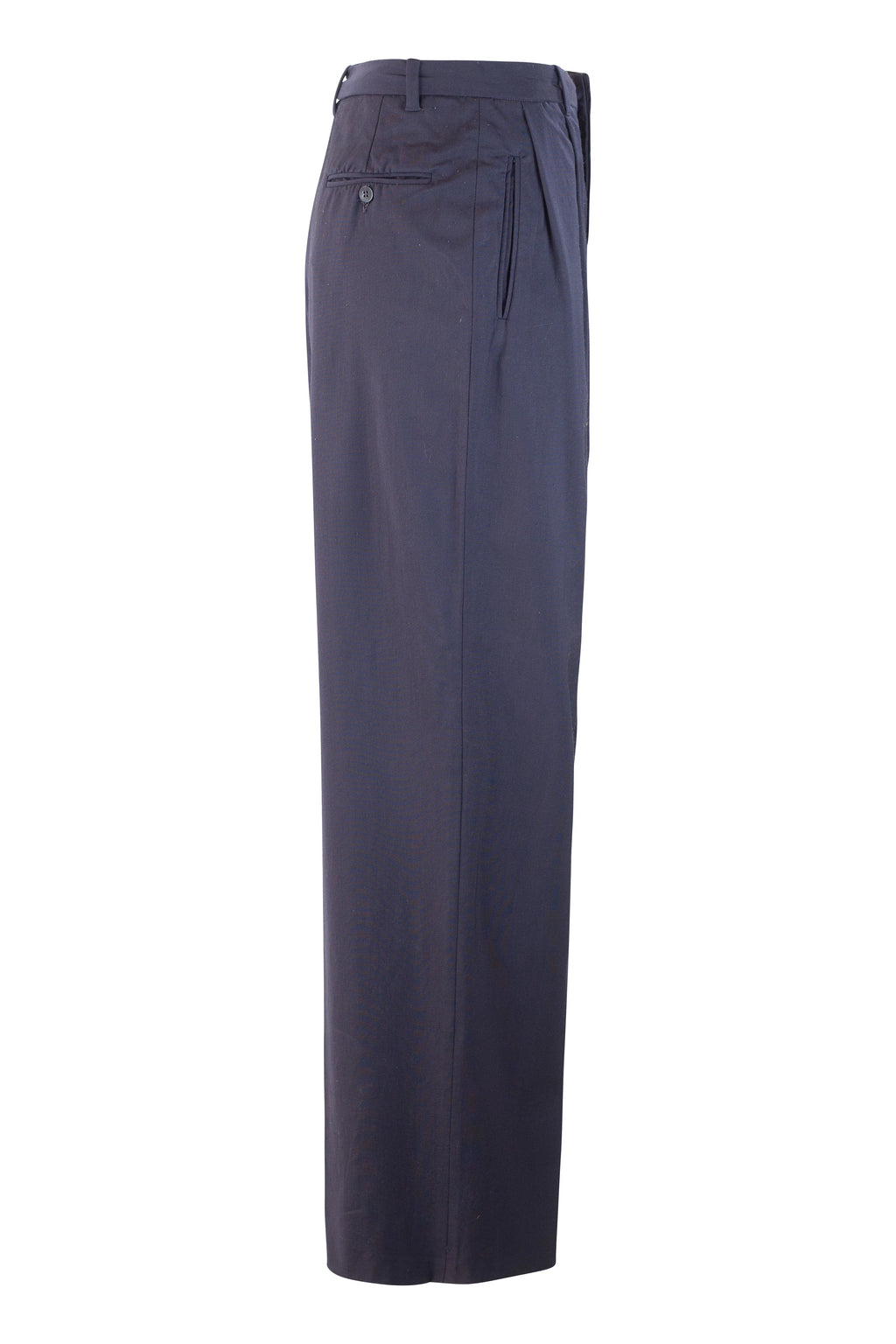 High-Waisted Blue Wool Carrot Trousers