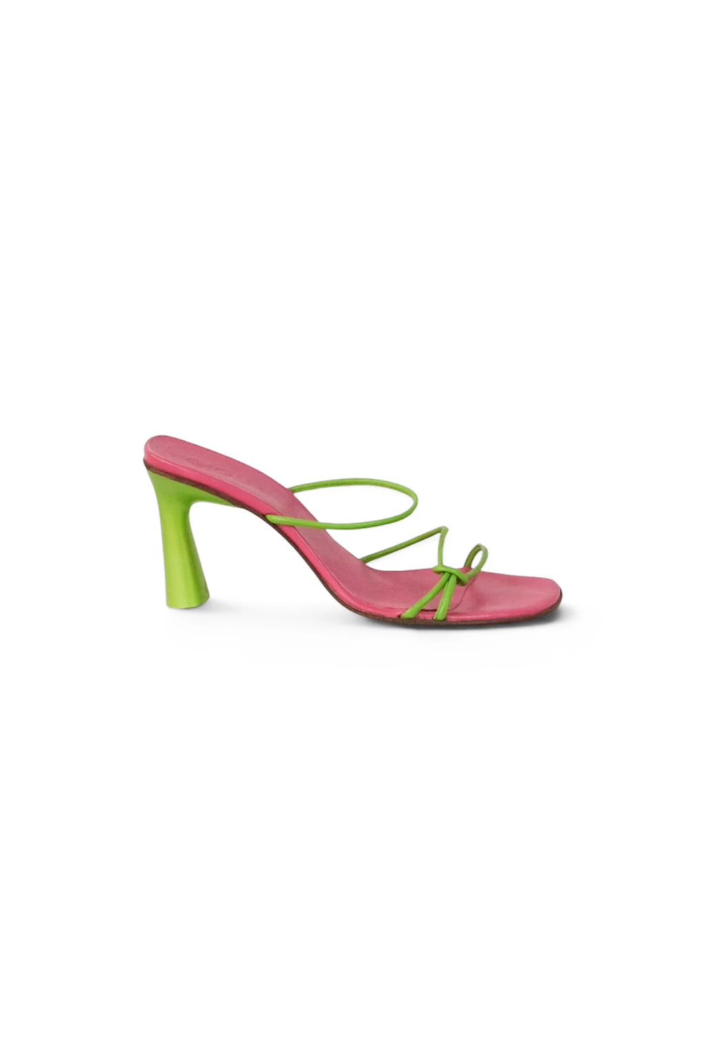Lime Green Calfskin Leather Block Heel Sandals