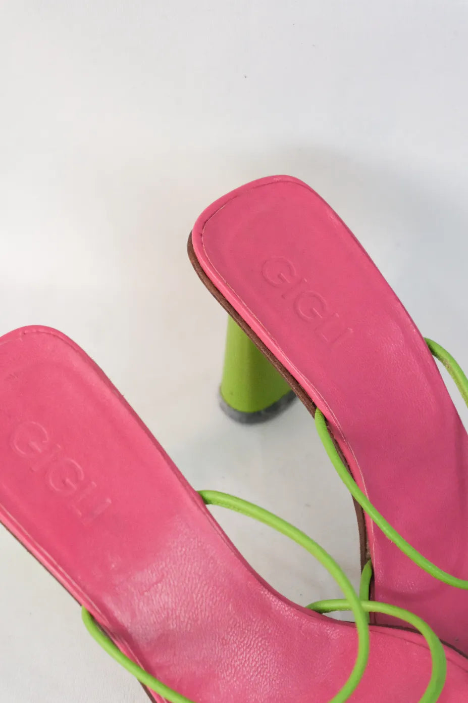 Lime Green Calfskin Leather Block Heel Sandals