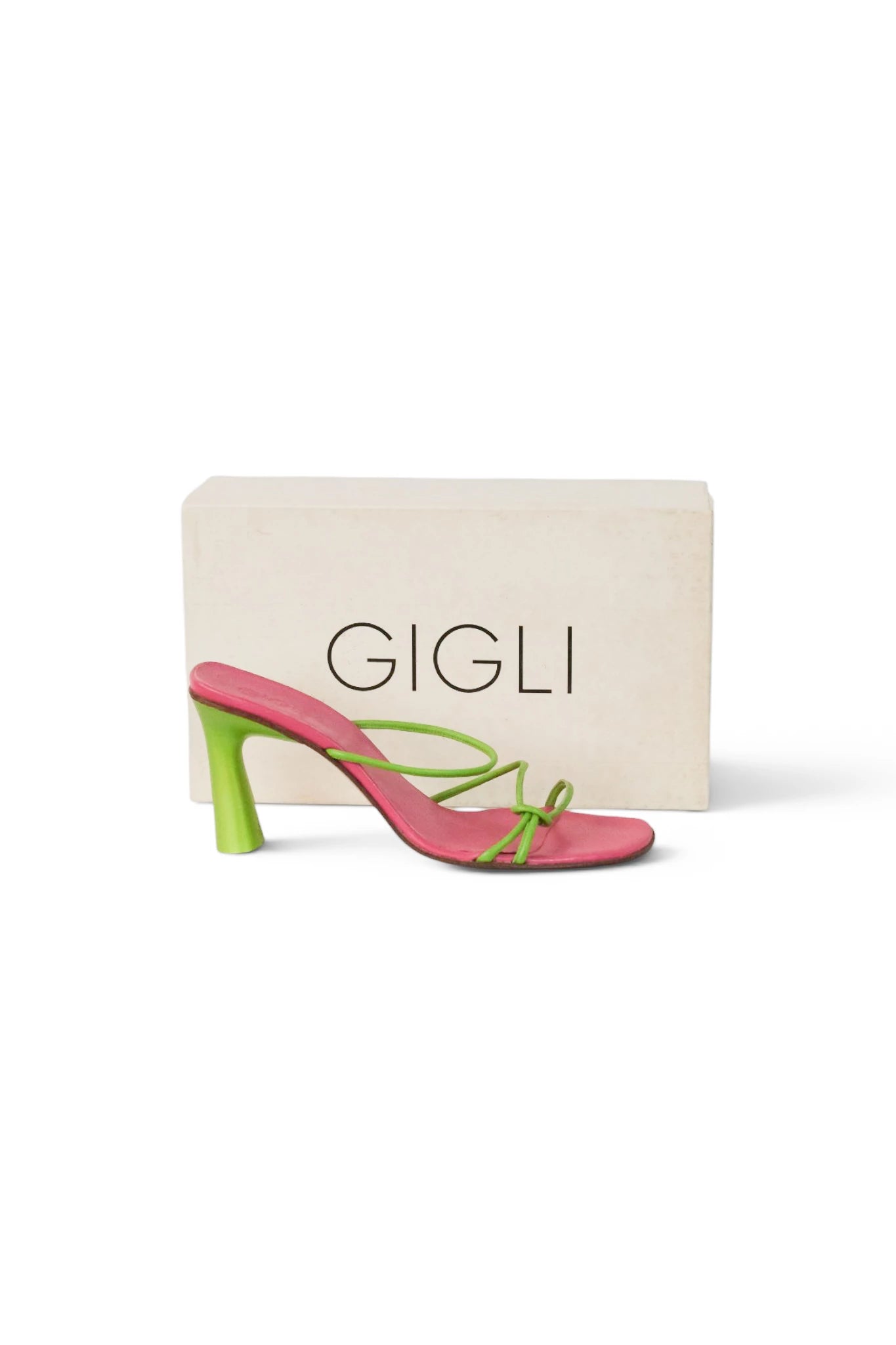 Lime Green Calfskin Leather Block Heel Sandals