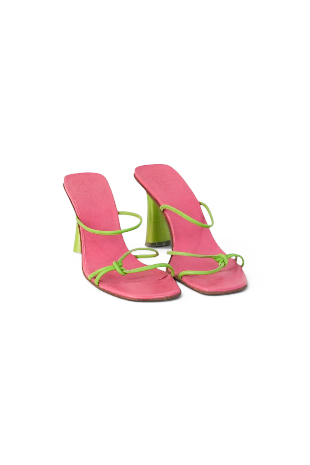 Lime Green Calfskin Leather Block Heel Sandals