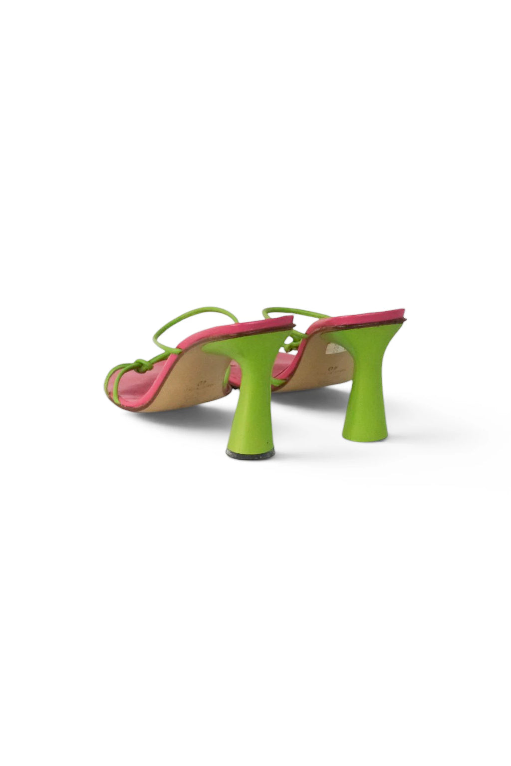 Lime Green Calfskin Leather Block Heel Sandals