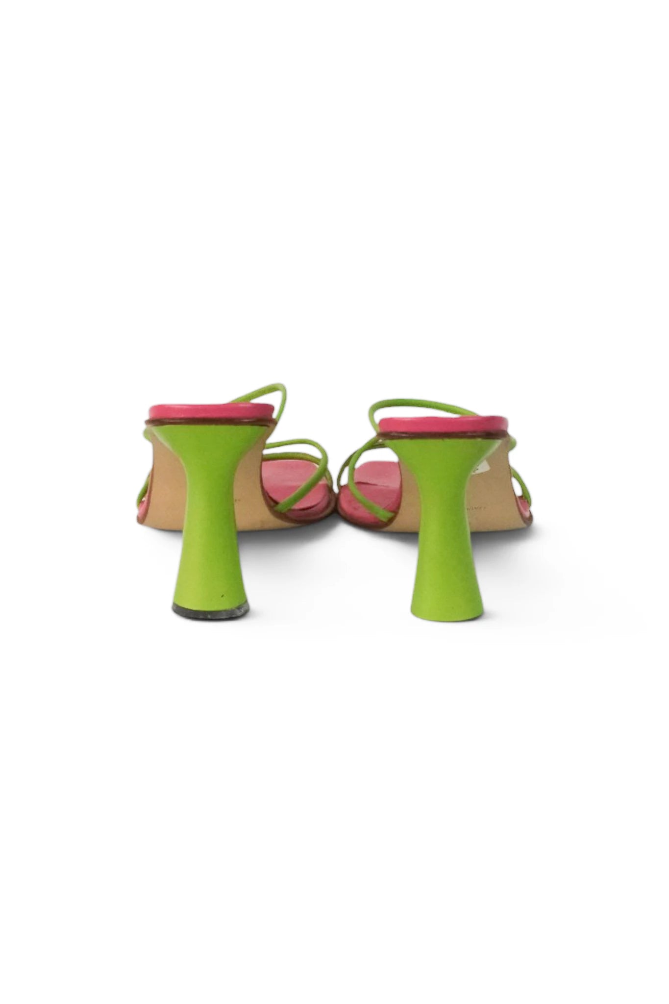 Lime Green Calfskin Leather Block Heel Sandals