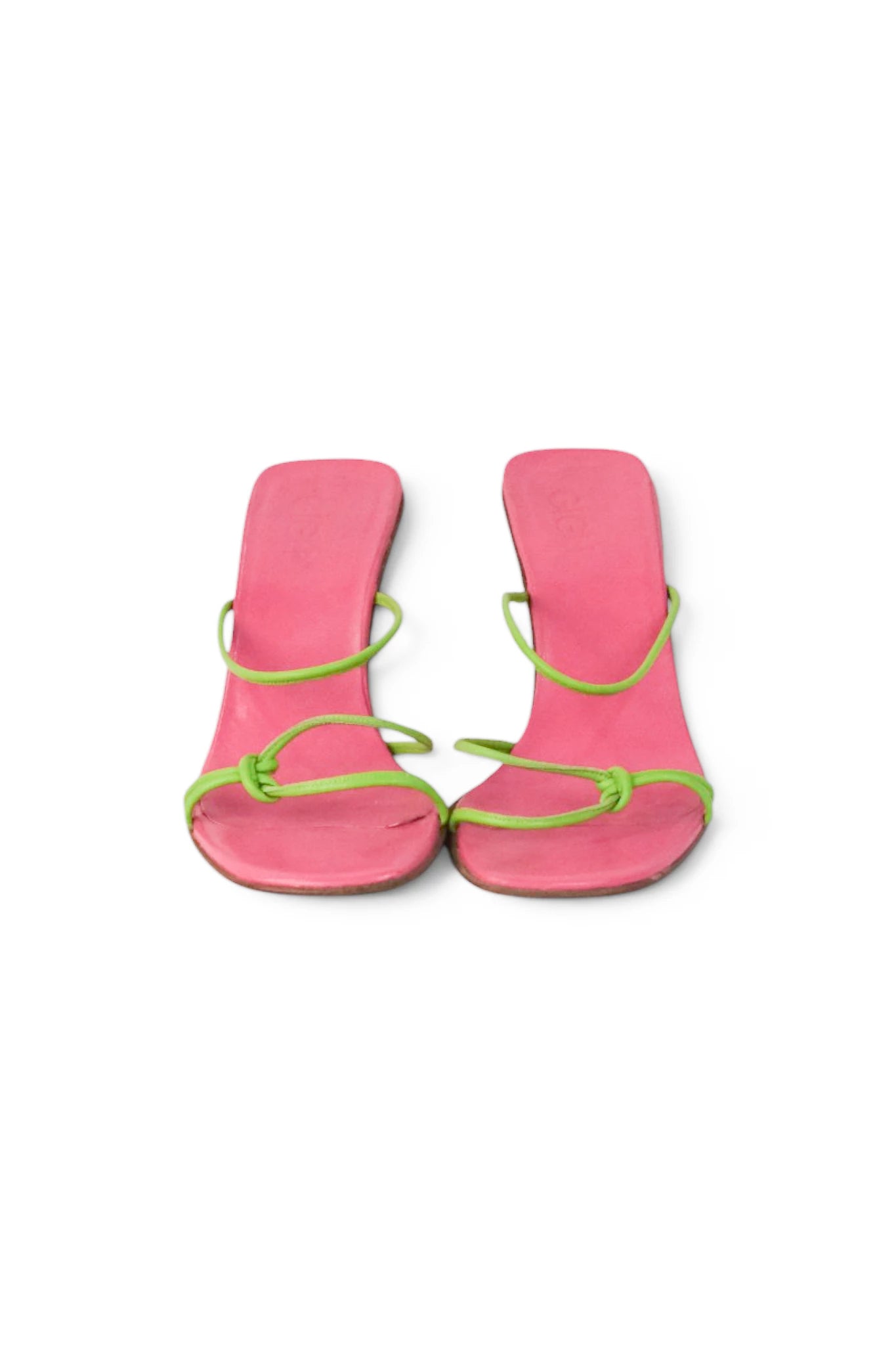Lime Green Calfskin Leather Block Heel Sandals