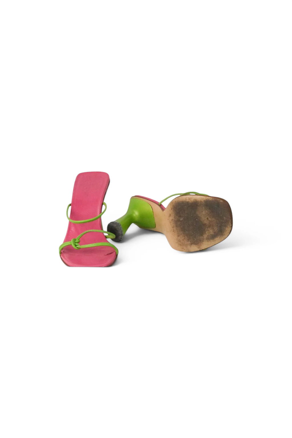Lime Green Calfskin Leather Block Heel Sandals