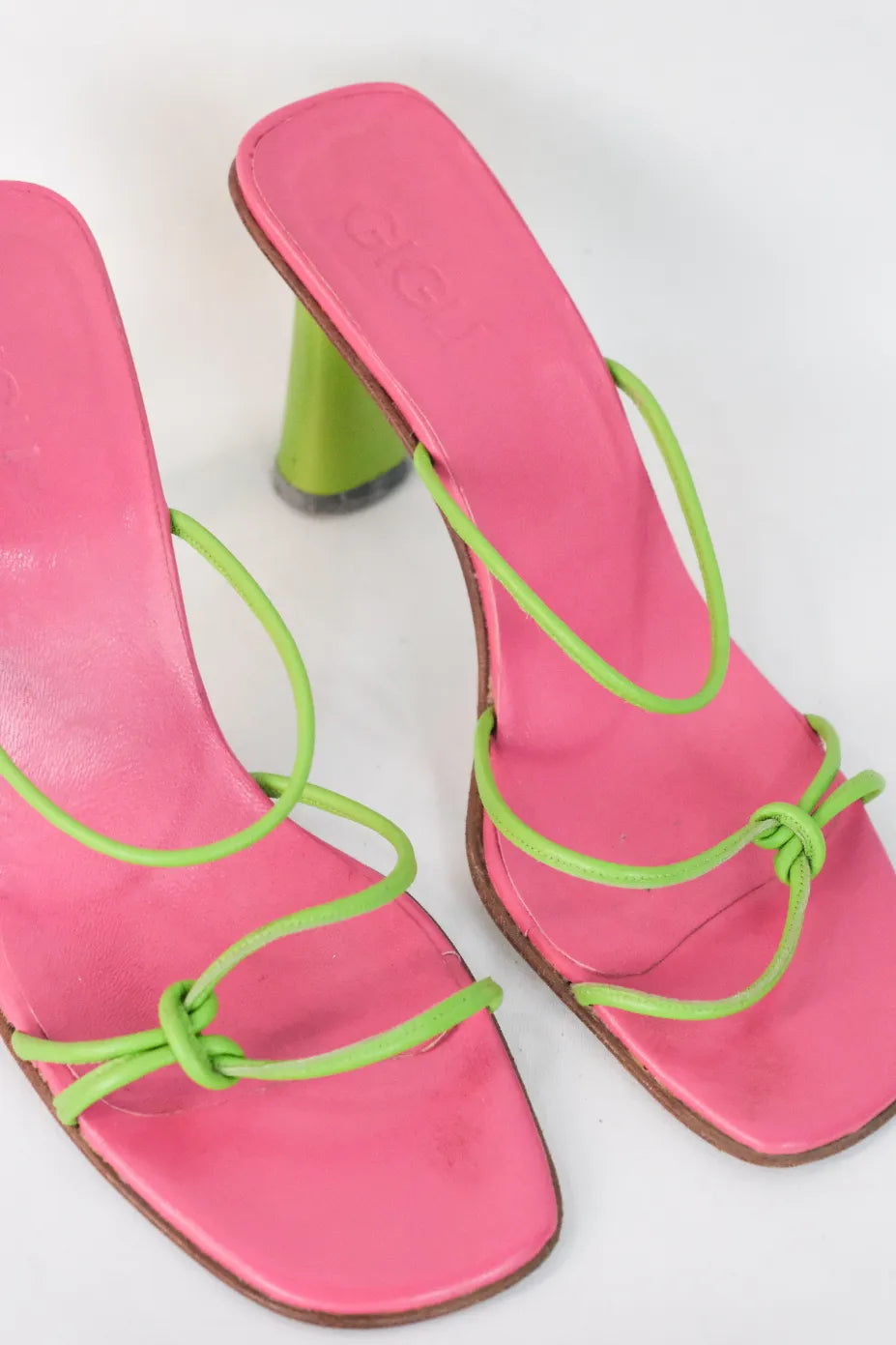 Lime Green Calfskin Leather Block Heel Sandals