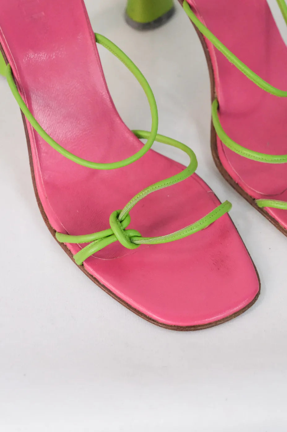 Lime Green Calfskin Leather Block Heel Sandals
