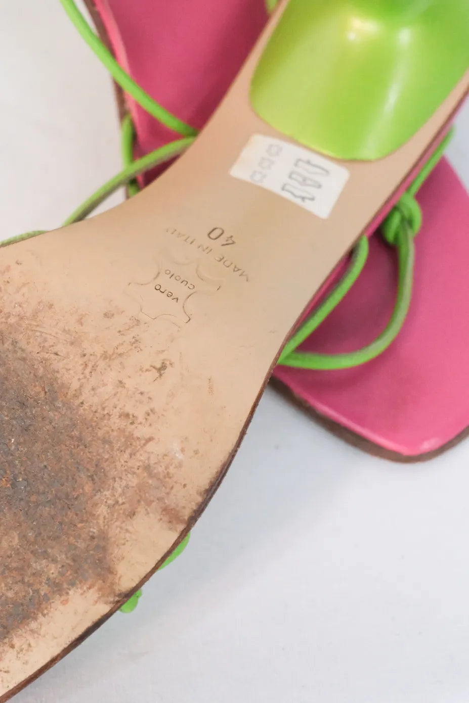 Lime Green Calfskin Leather Block Heel Sandals