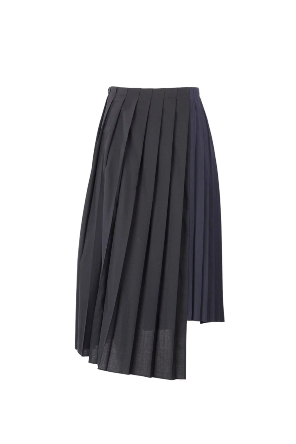 Asymmetric Pleated Skirt Black Navy Wool Blend