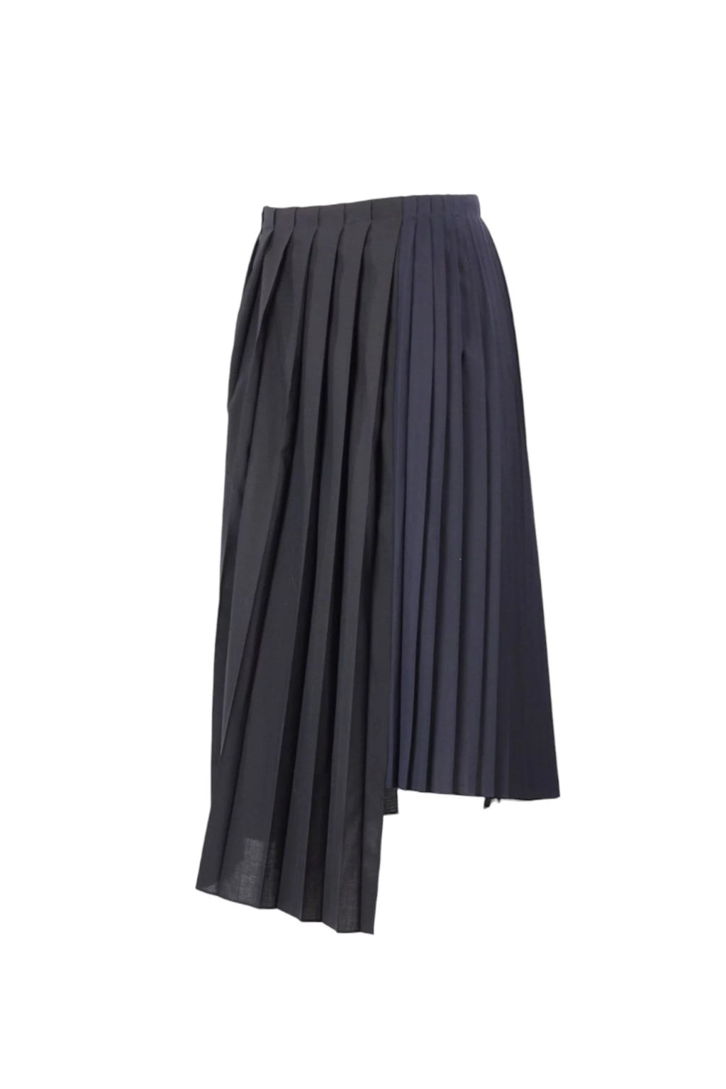 Asymmetric Pleated Skirt Black Navy Wool Blend