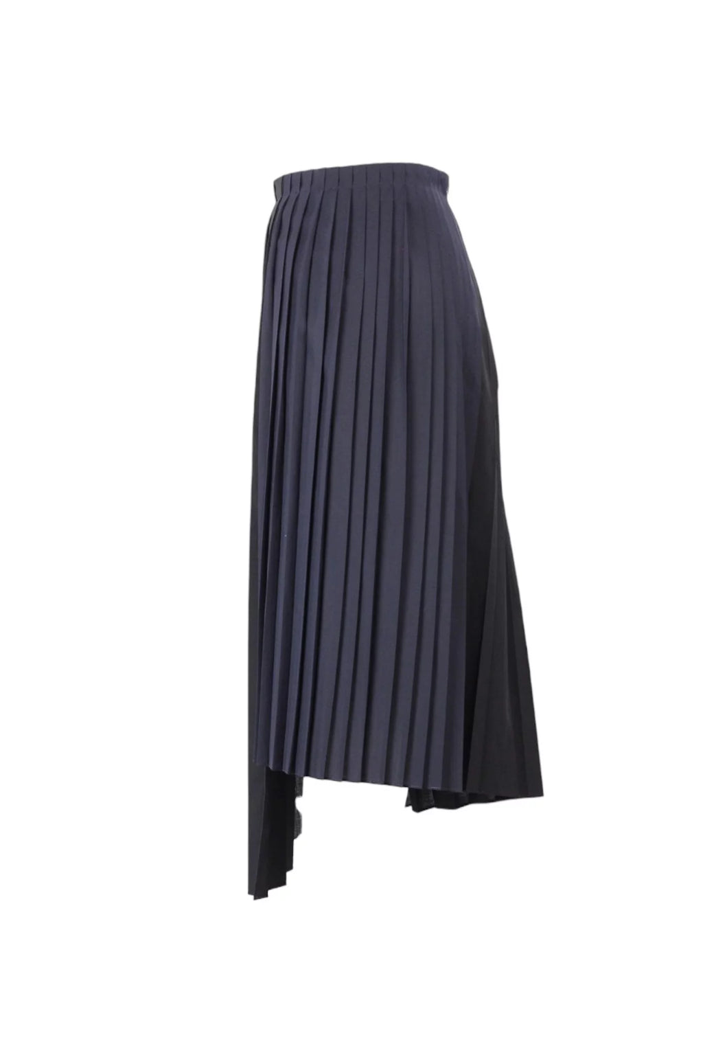 Asymmetric Pleated Skirt Black Navy Wool Blend