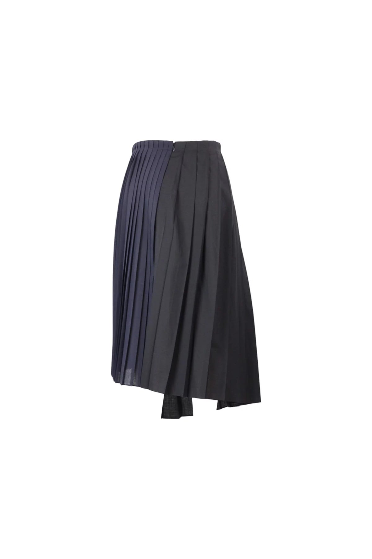 Asymmetric Pleated Skirt Black Navy Wool Blend