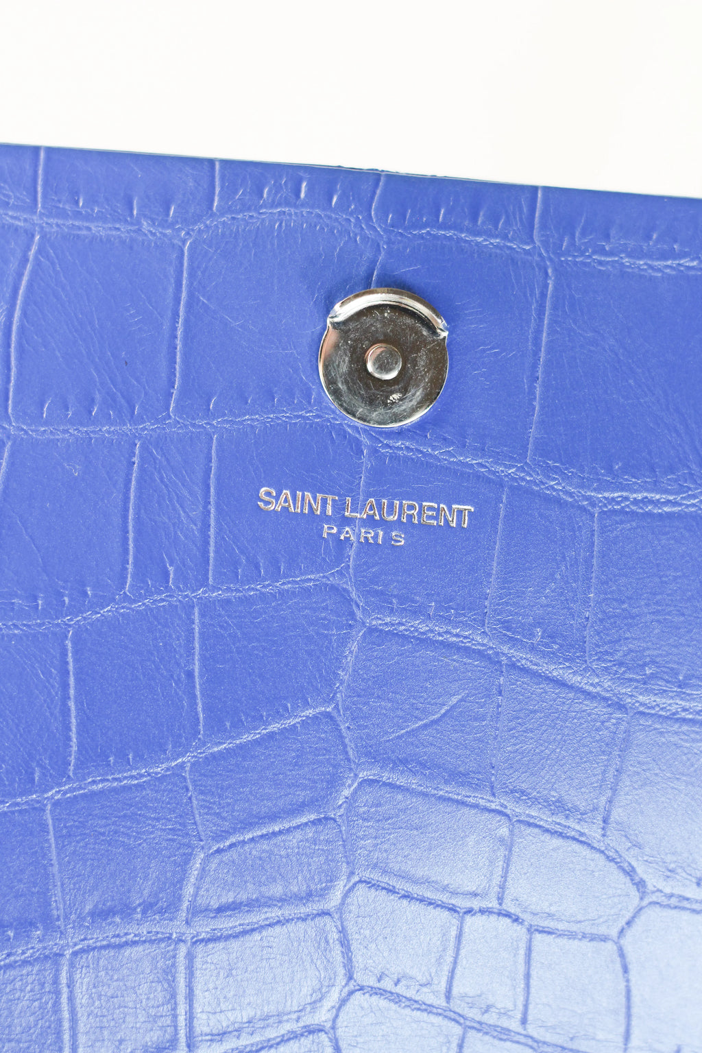 Kate Crocodile-Embossed Calfskin Chain Bag in Blue