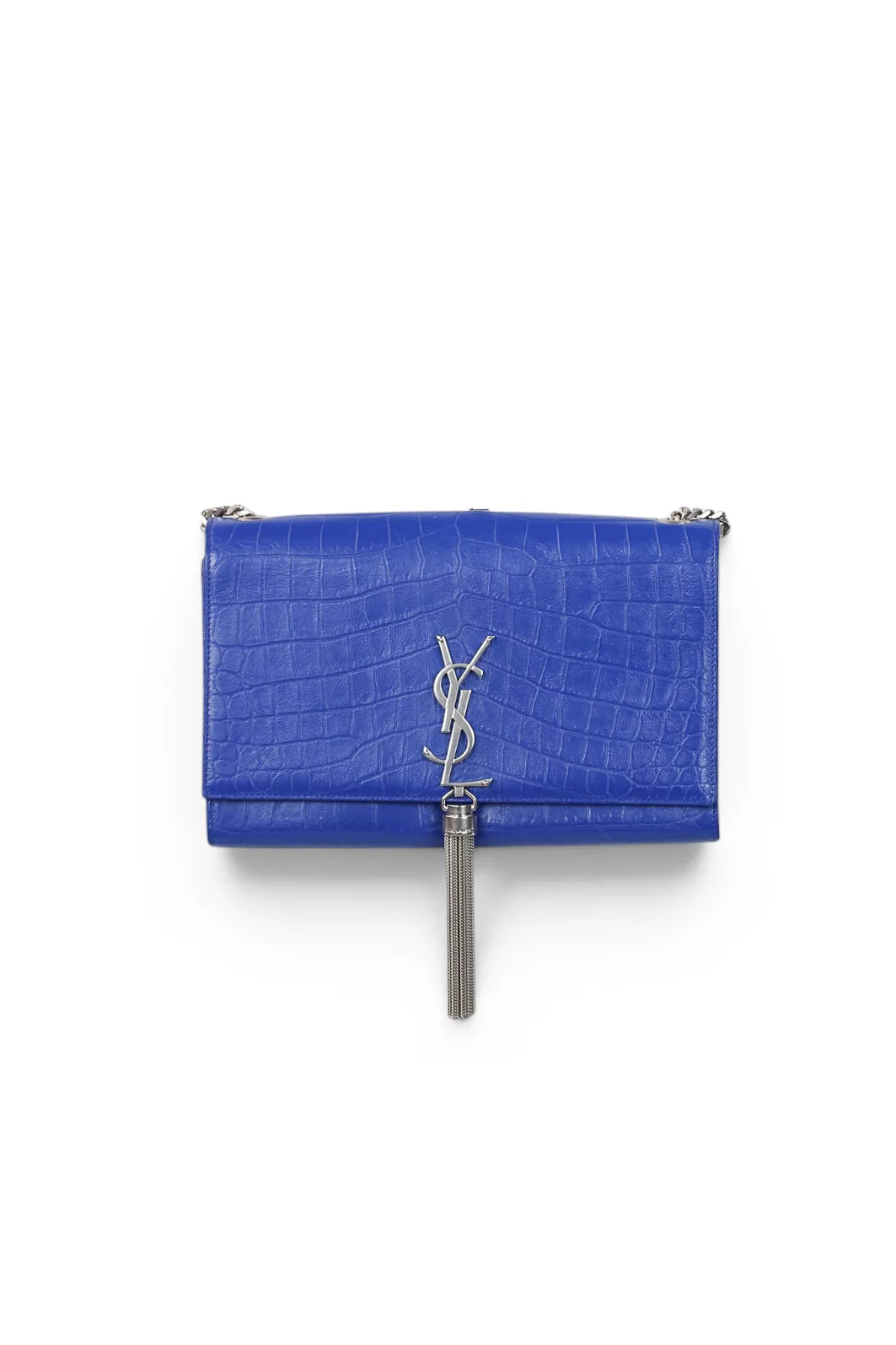 Kate Crocodile-Embossed Calfskin Chain Bag in Blue