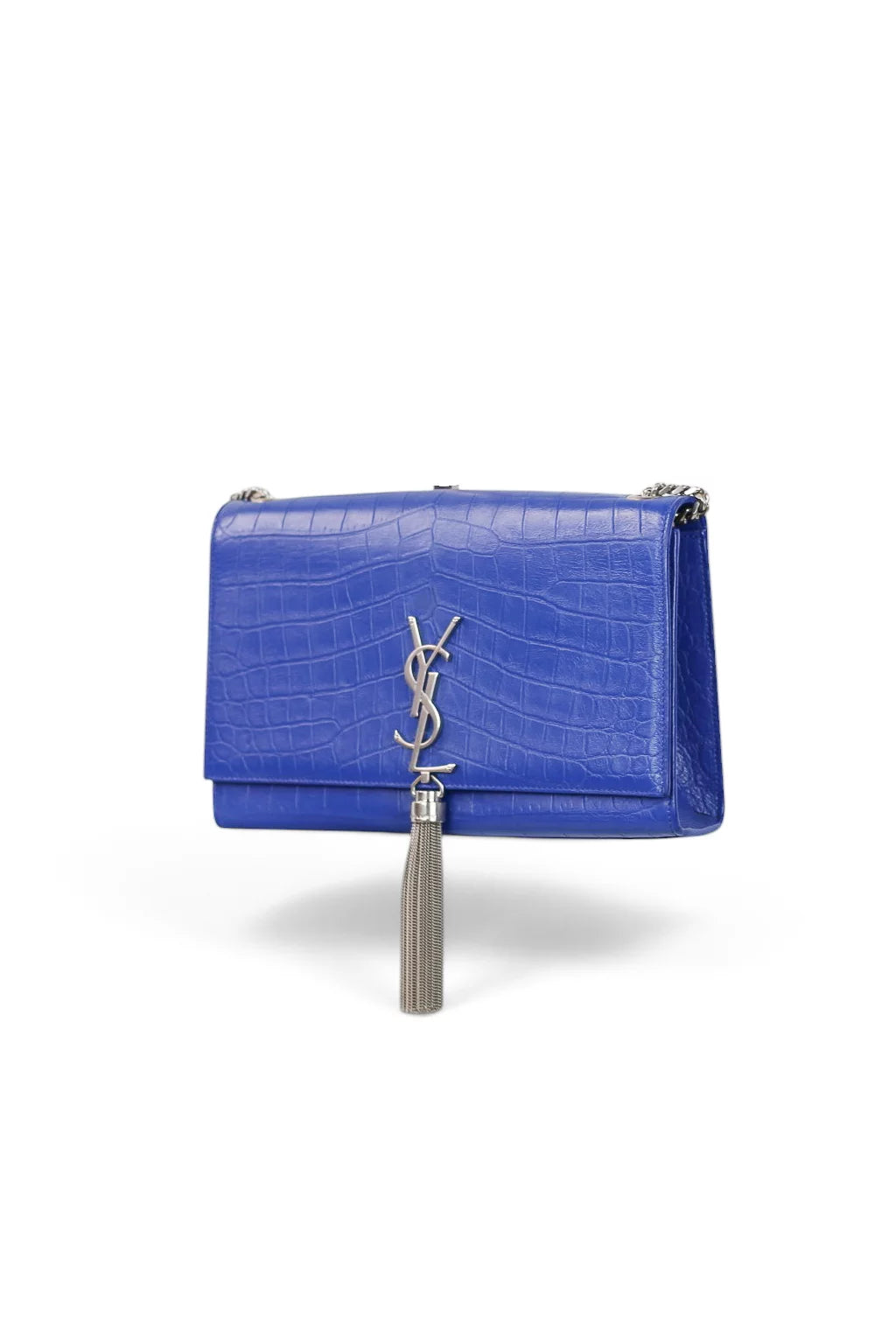 Kate Crocodile-Embossed Calfskin Chain Bag in Blue
