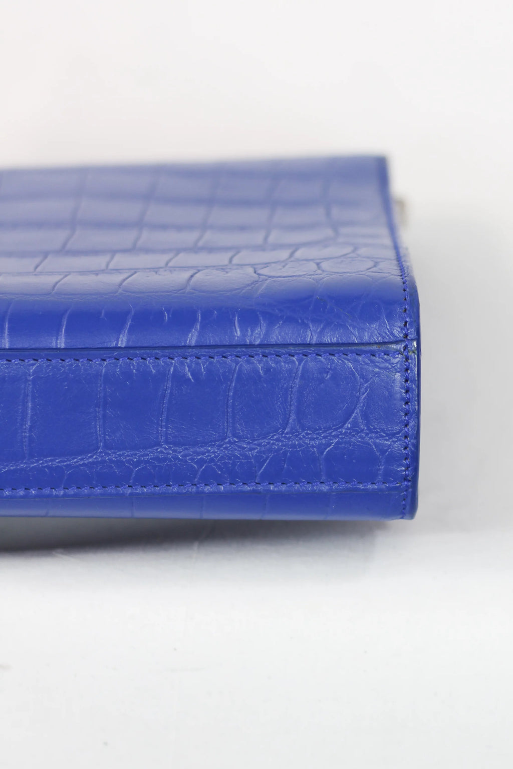 Kate Crocodile-Embossed Calfskin Chain Bag in Blue