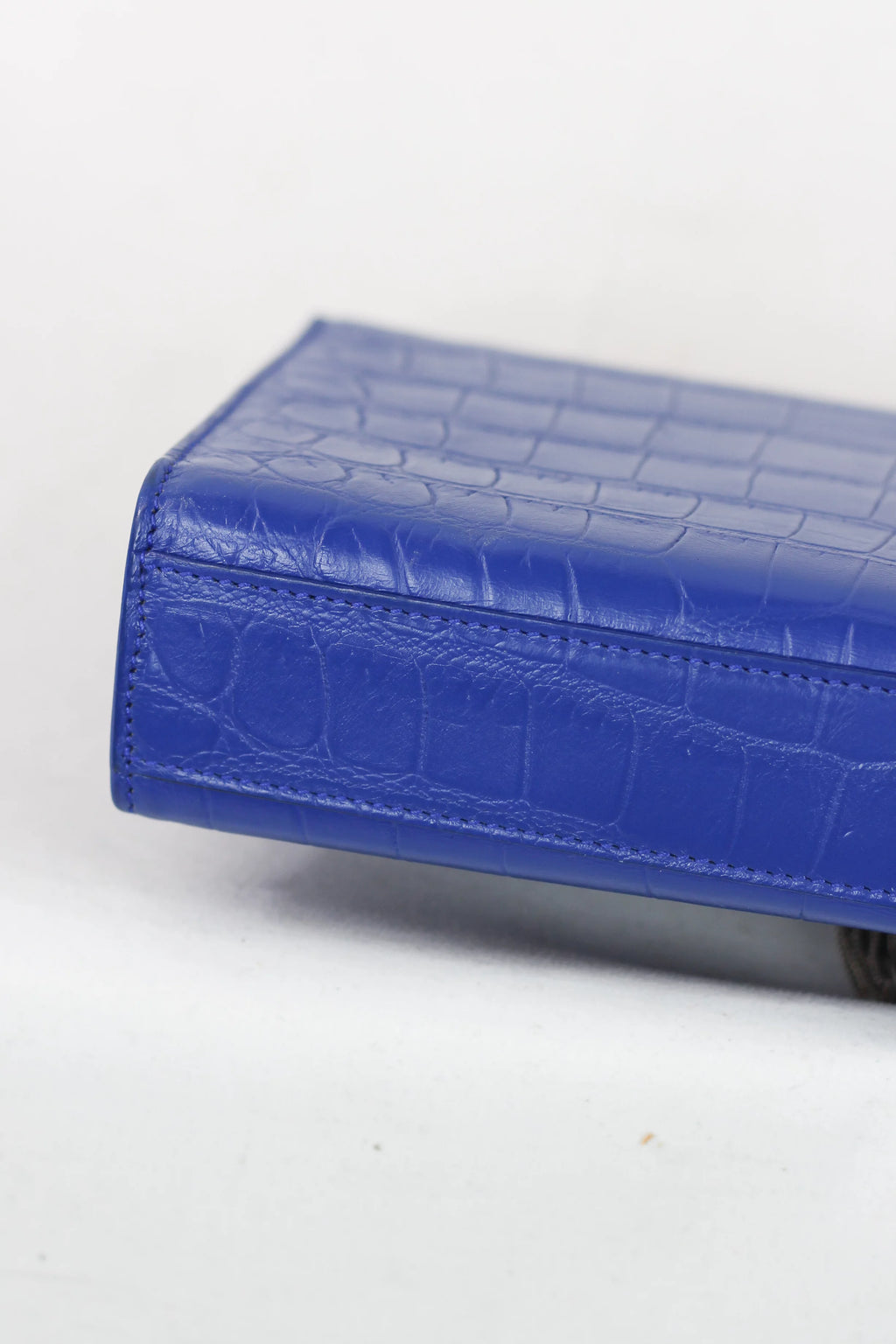 Kate Crocodile-Embossed Calfskin Chain Bag in Blue