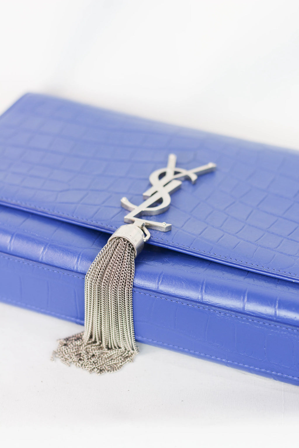 Kate Crocodile-Embossed Calfskin Chain Bag in Blue