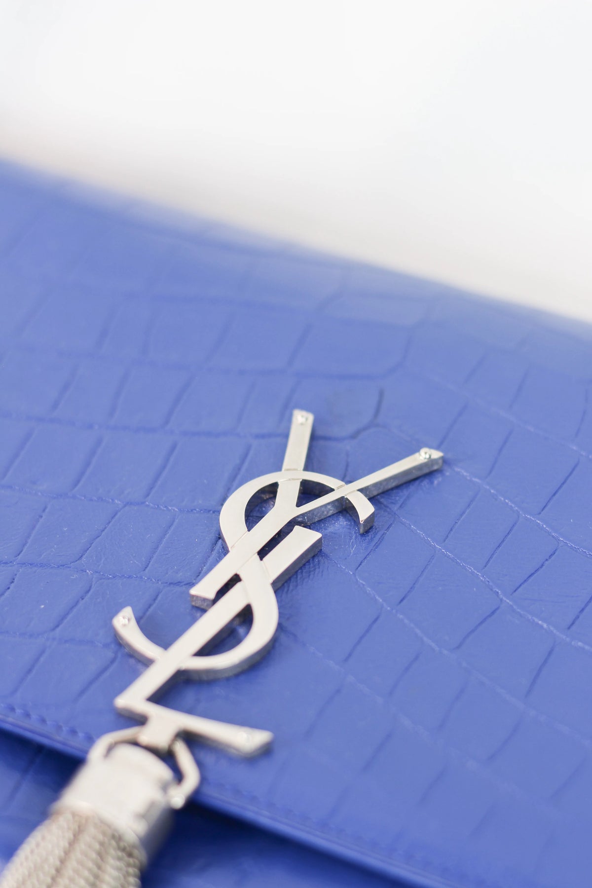 Kate Crocodile-Embossed Calfskin Chain Bag in Blue