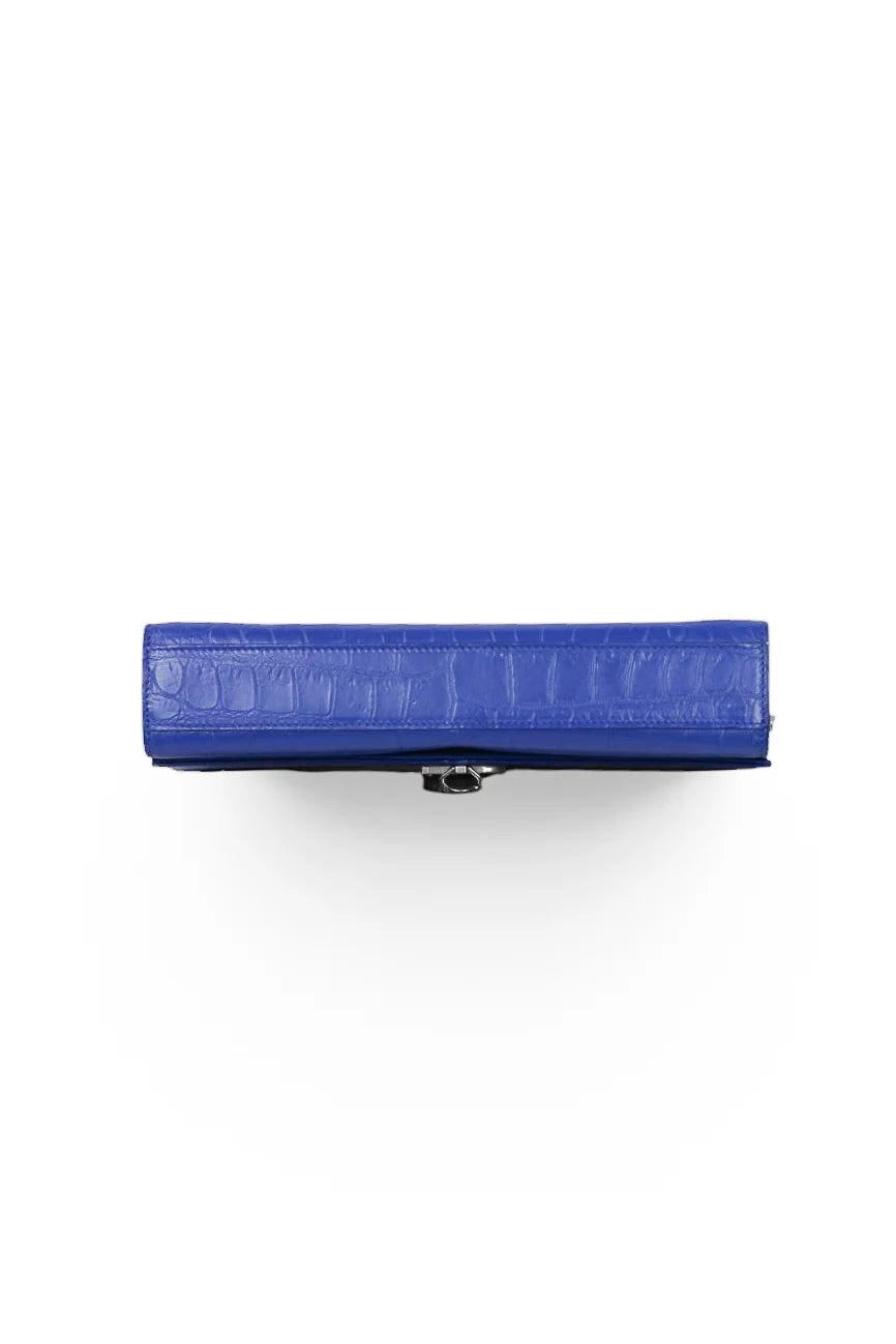 Kate Crocodile-Embossed Calfskin Chain Bag in Blue