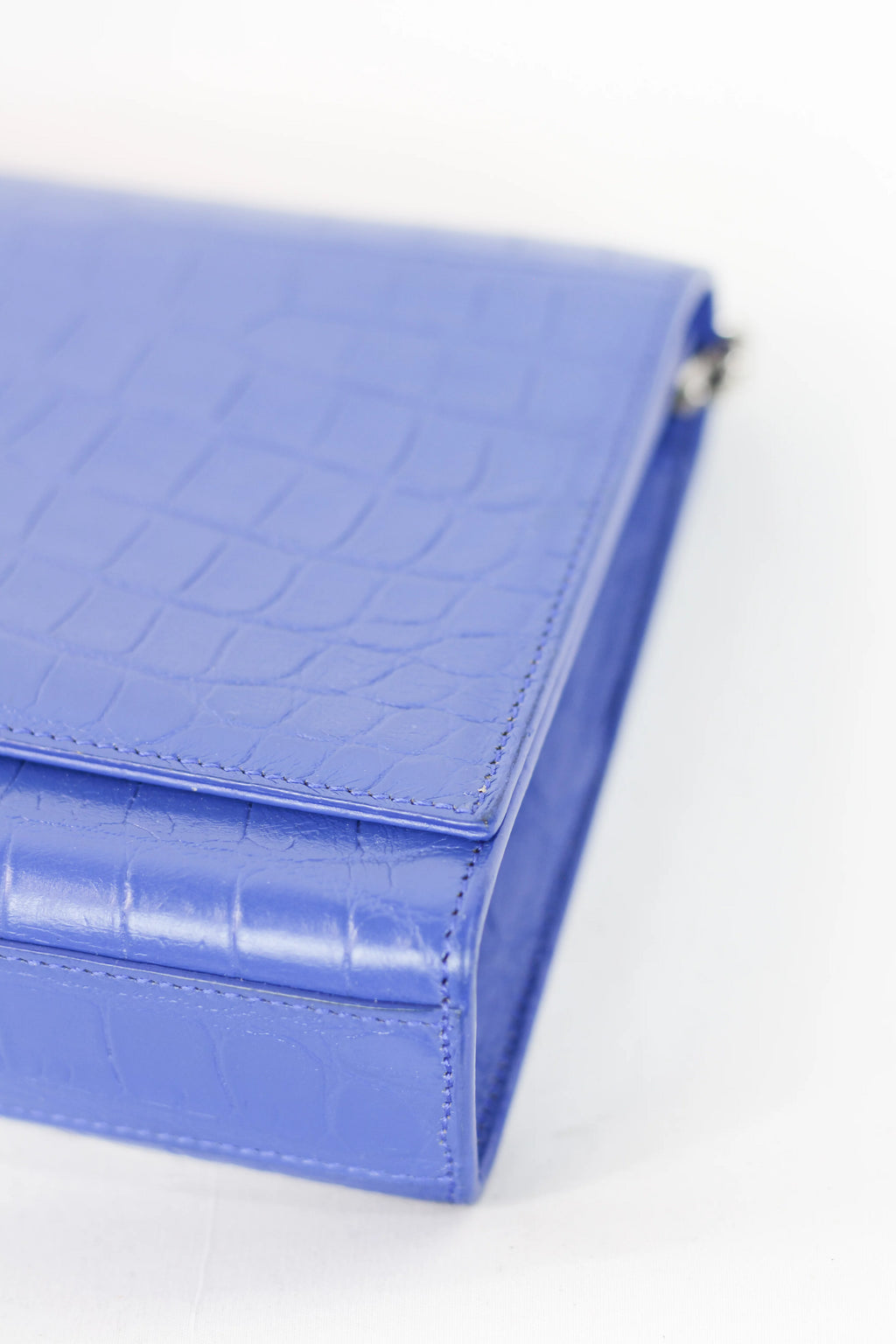 Kate Crocodile-Embossed Calfskin Chain Bag in Blue