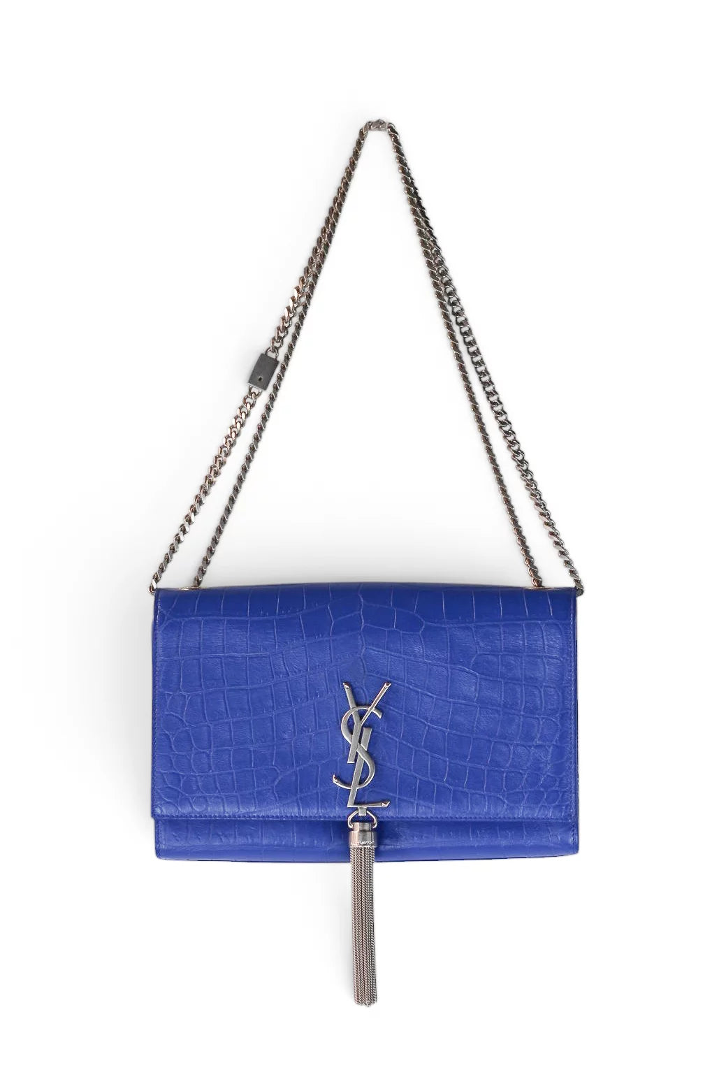 Kate Crocodile-Embossed Calfskin Chain Bag in Blue