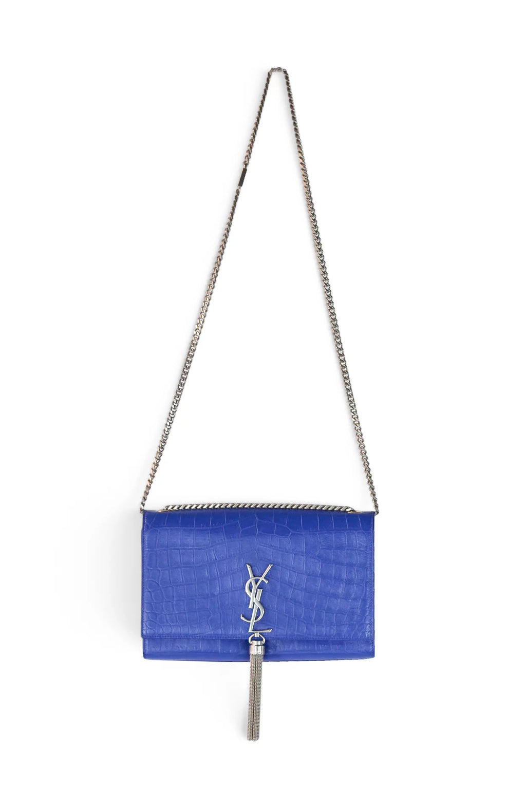 Kate Crocodile-Embossed Calfskin Chain Bag in Blue