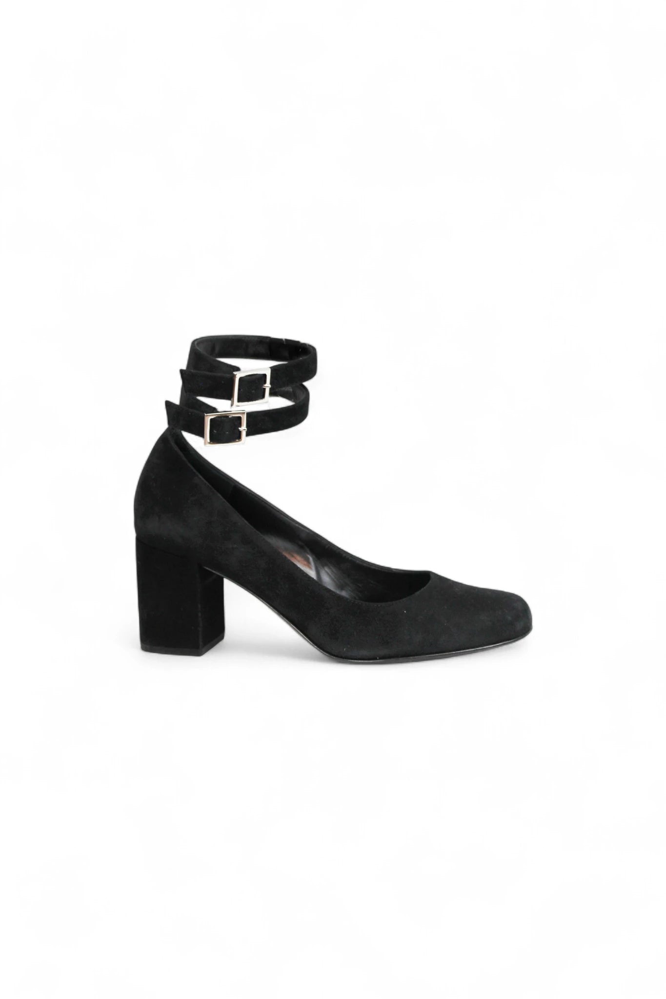 Black Suede Mary Janes with Double Ankle Straps