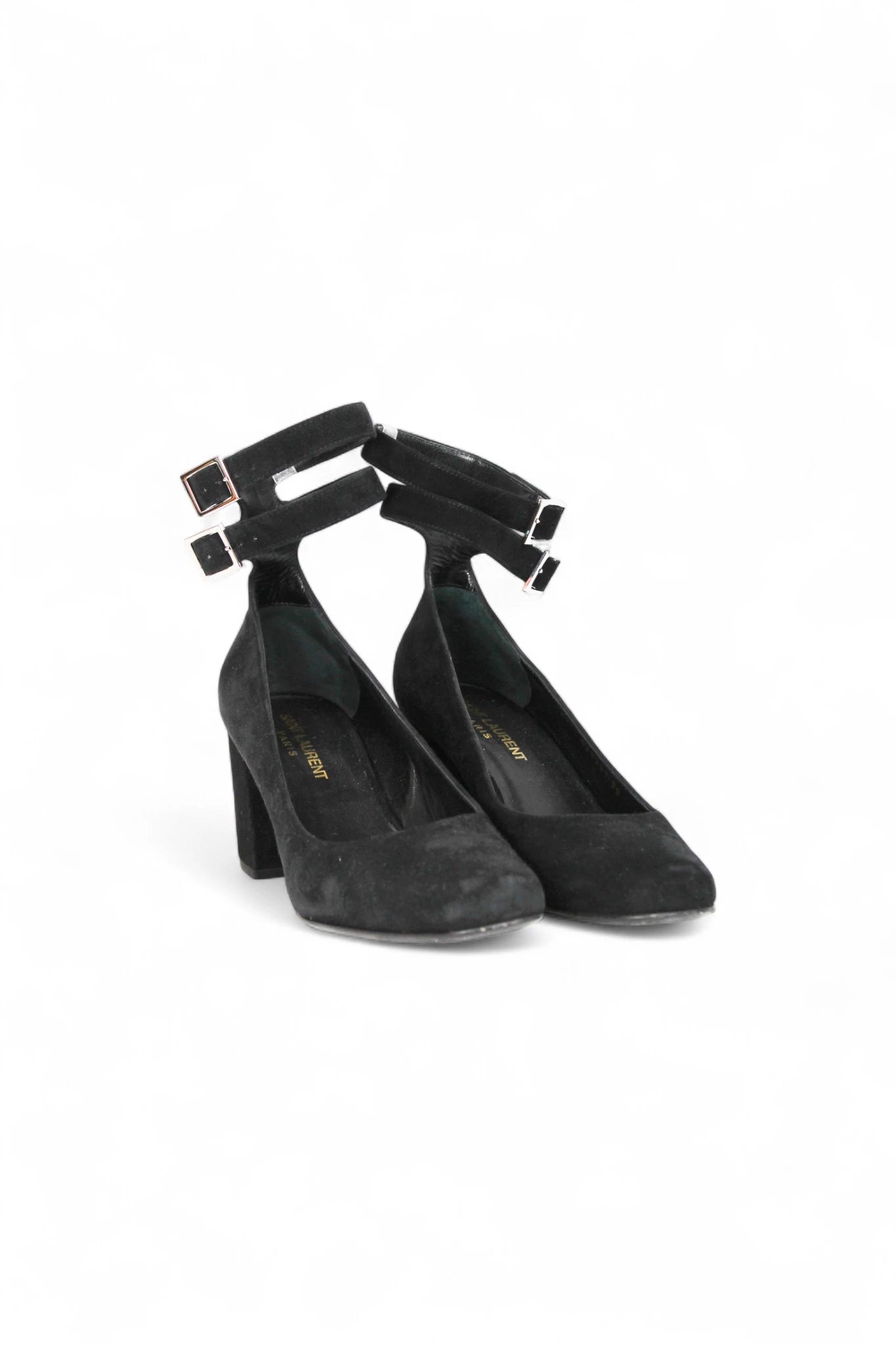 Black Suede Mary Janes with Double Ankle Straps