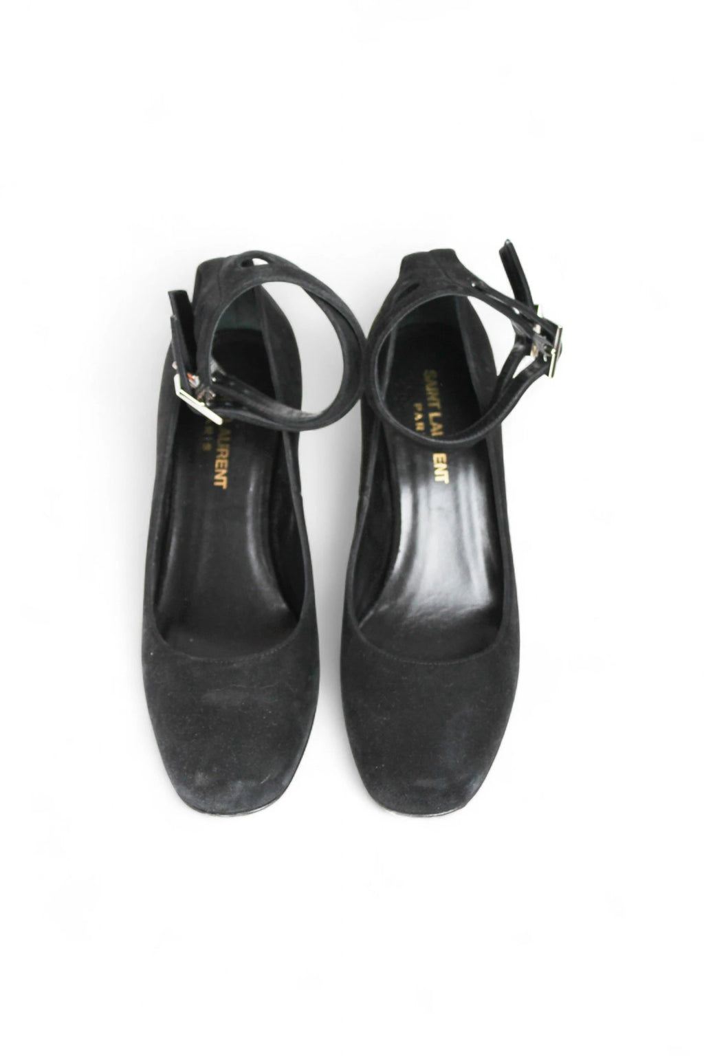 Black Suede Mary Janes with Double Ankle Straps