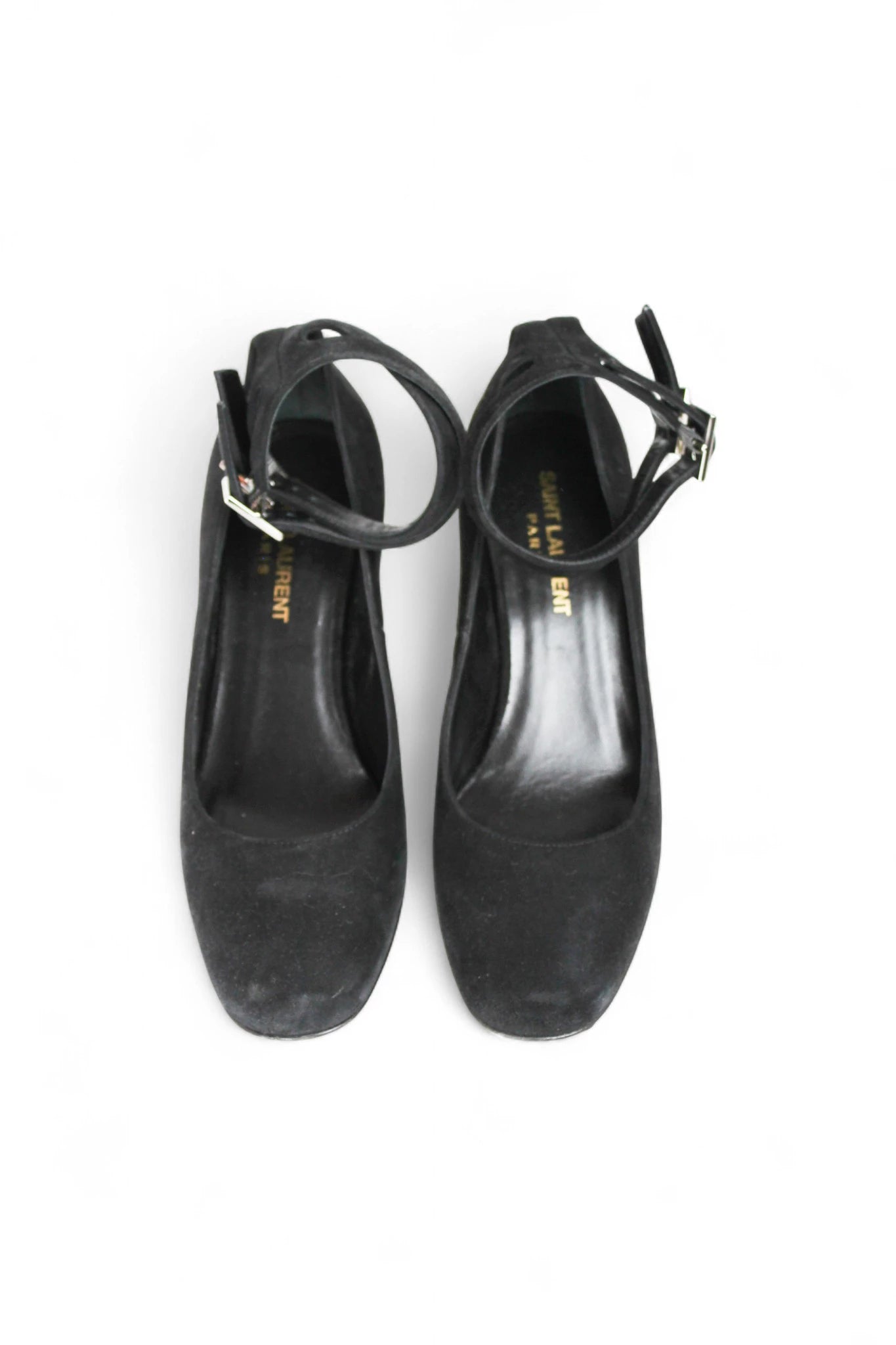 Black Suede Mary Janes with Double Ankle Straps