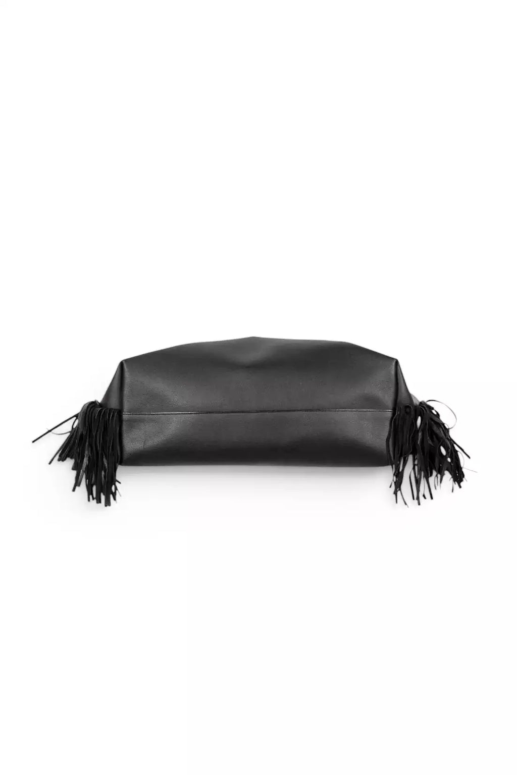 Large Fringe Leather Tote Bag in Black