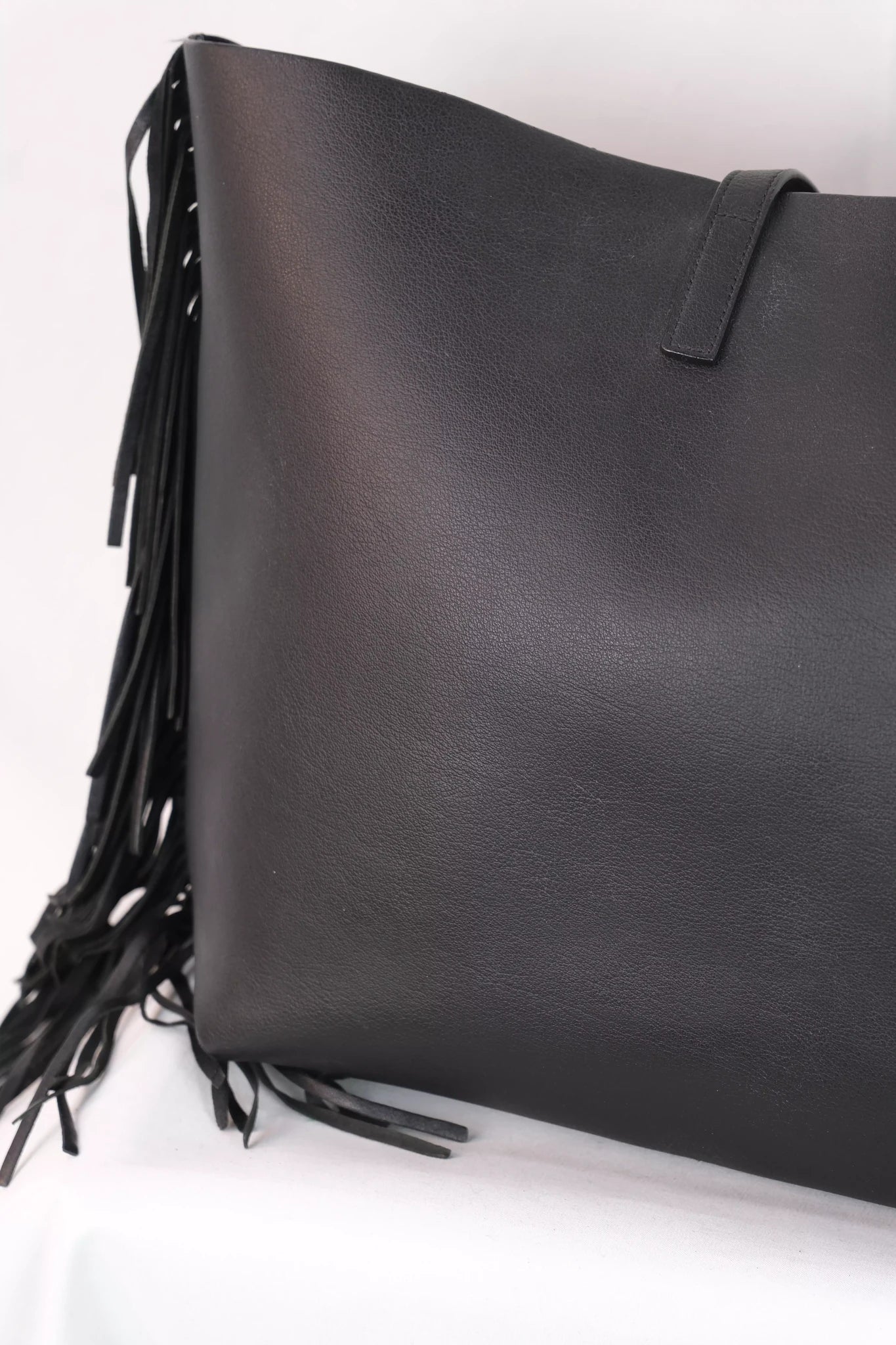 Large Fringe Leather Tote Bag in Black
