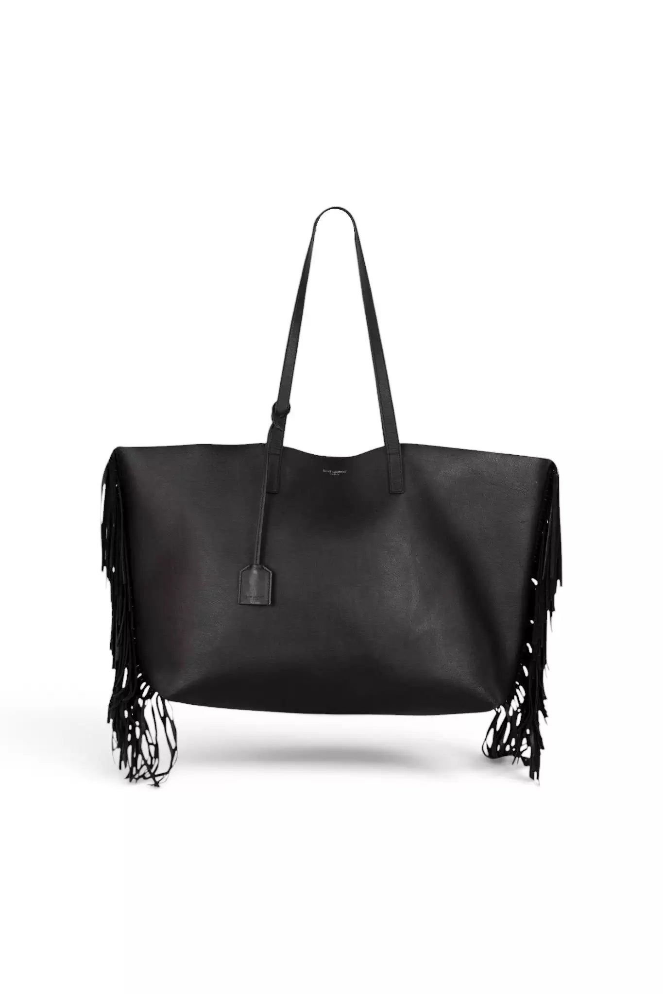 Large Fringe Leather Tote Bag in Black