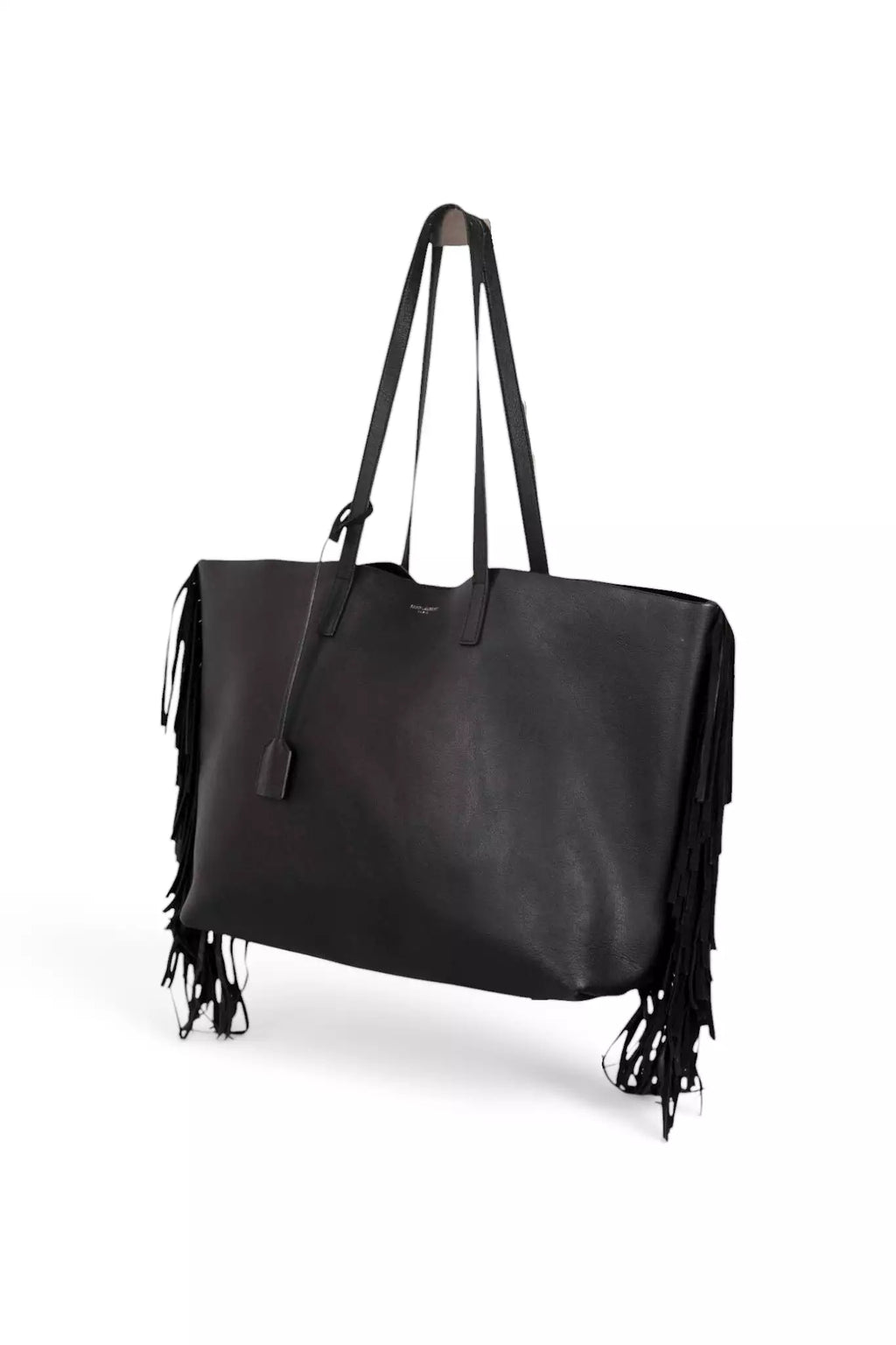 Large Fringe Leather Tote Bag in Black