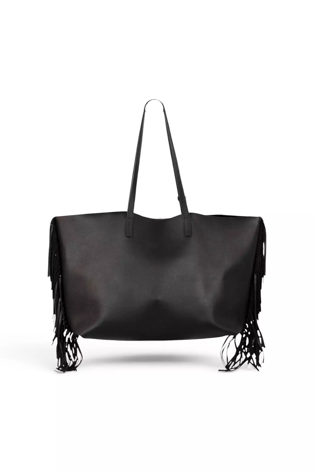 Large Fringe Leather Tote Bag in Black