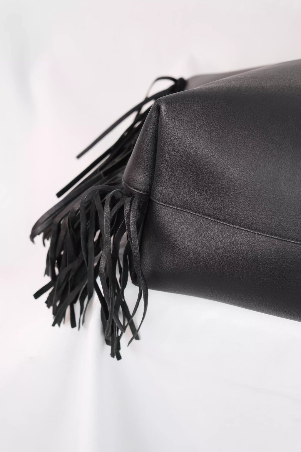 Large Fringe Leather Tote Bag in Black