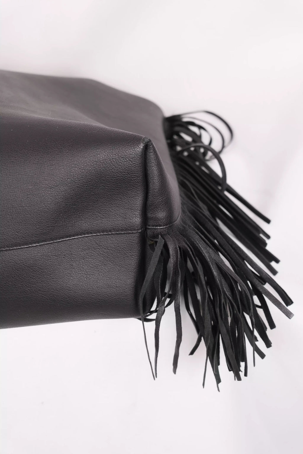 Large Fringe Leather Tote Bag in Black